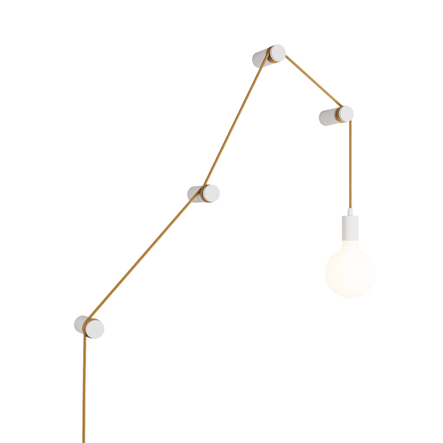 Lampada portatile Snake con portalampada in metallo e spina, completa di 4 passacavo in legno Rolé - Bianco