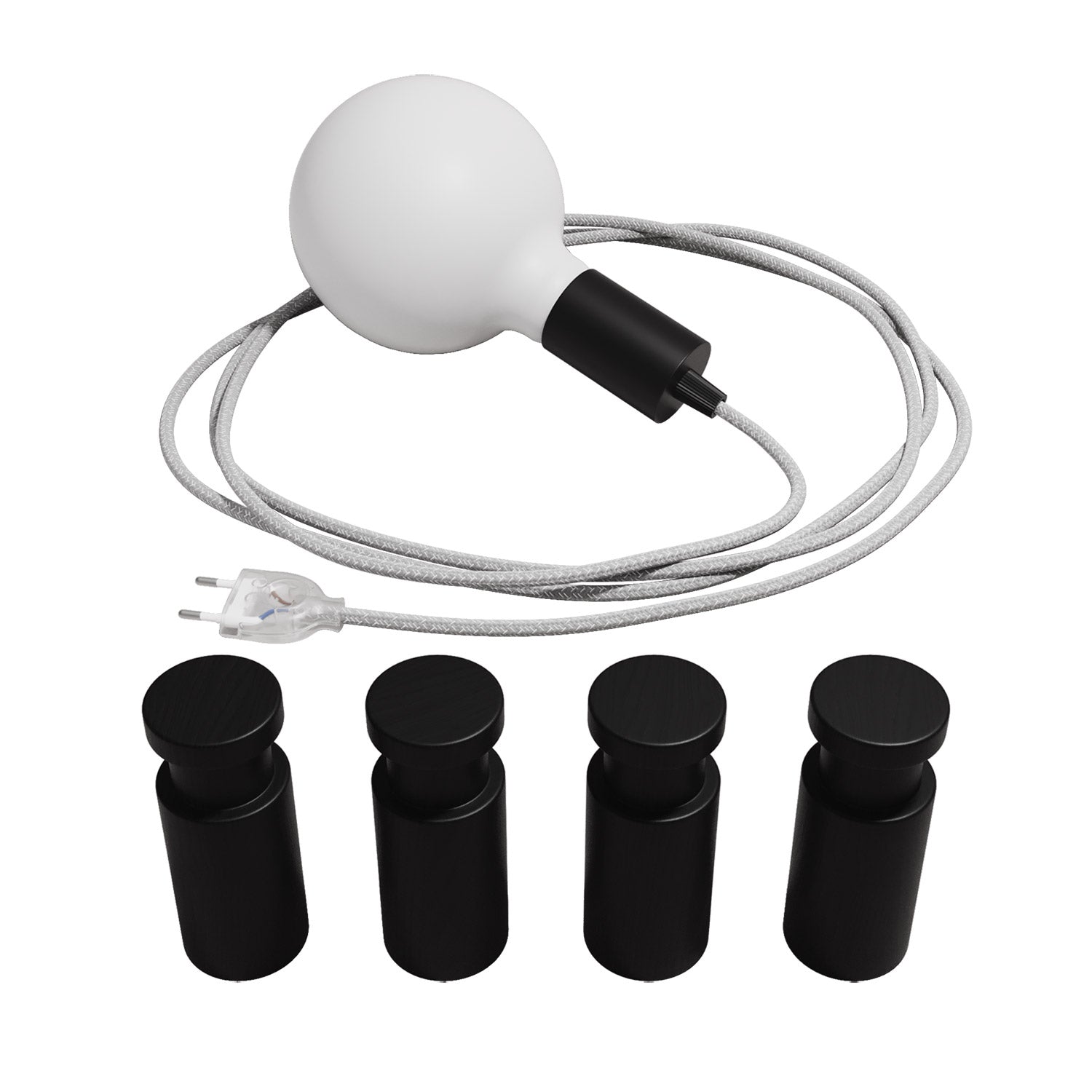 Lampada portatile Snake con portalampada in metallo e spina, completa di 4 passacavo in legno Rolé - Nero