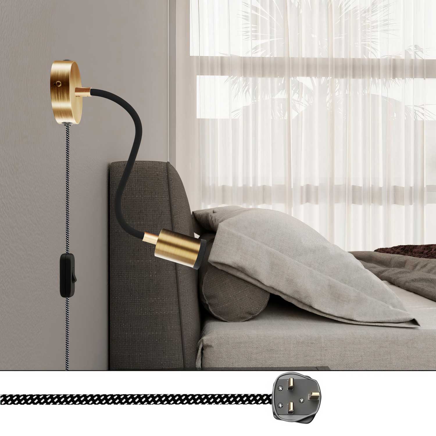 Lampada Spostaluce Flex 30 snodabile con faretto GU1d0 e spina UK - Bronzo satinato - Creative Cables