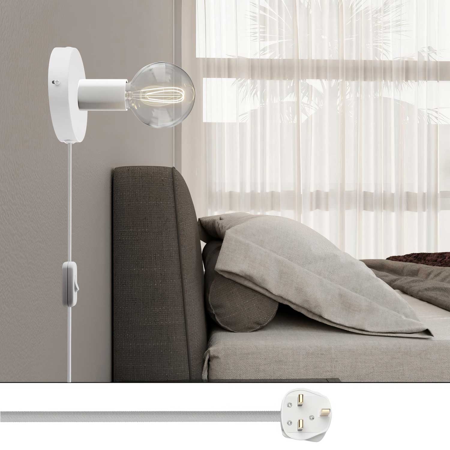 Lampada Spostaluce in metallo e spina UK - Bianco