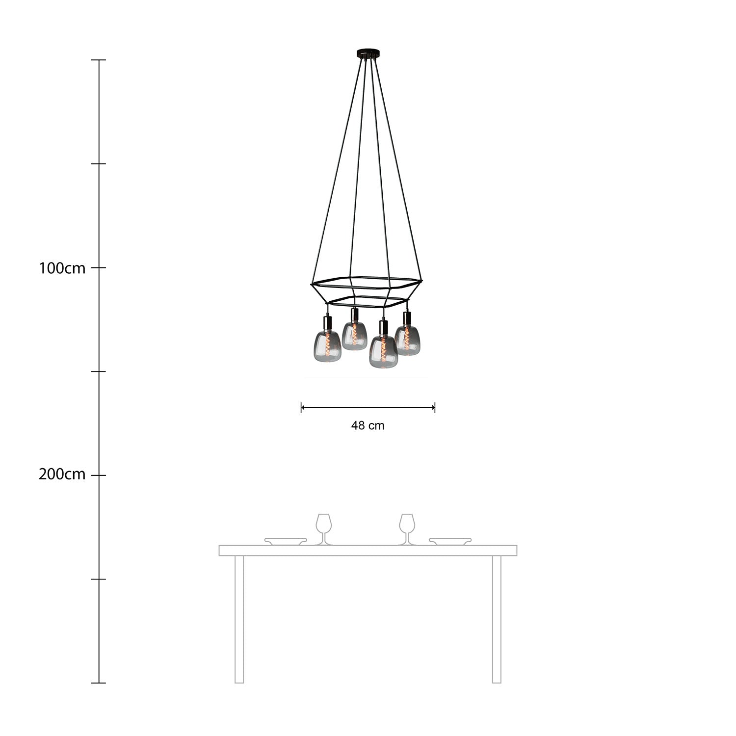 Lampadario 2 Cage a 4 cadute Bona Pastel - Nero perla