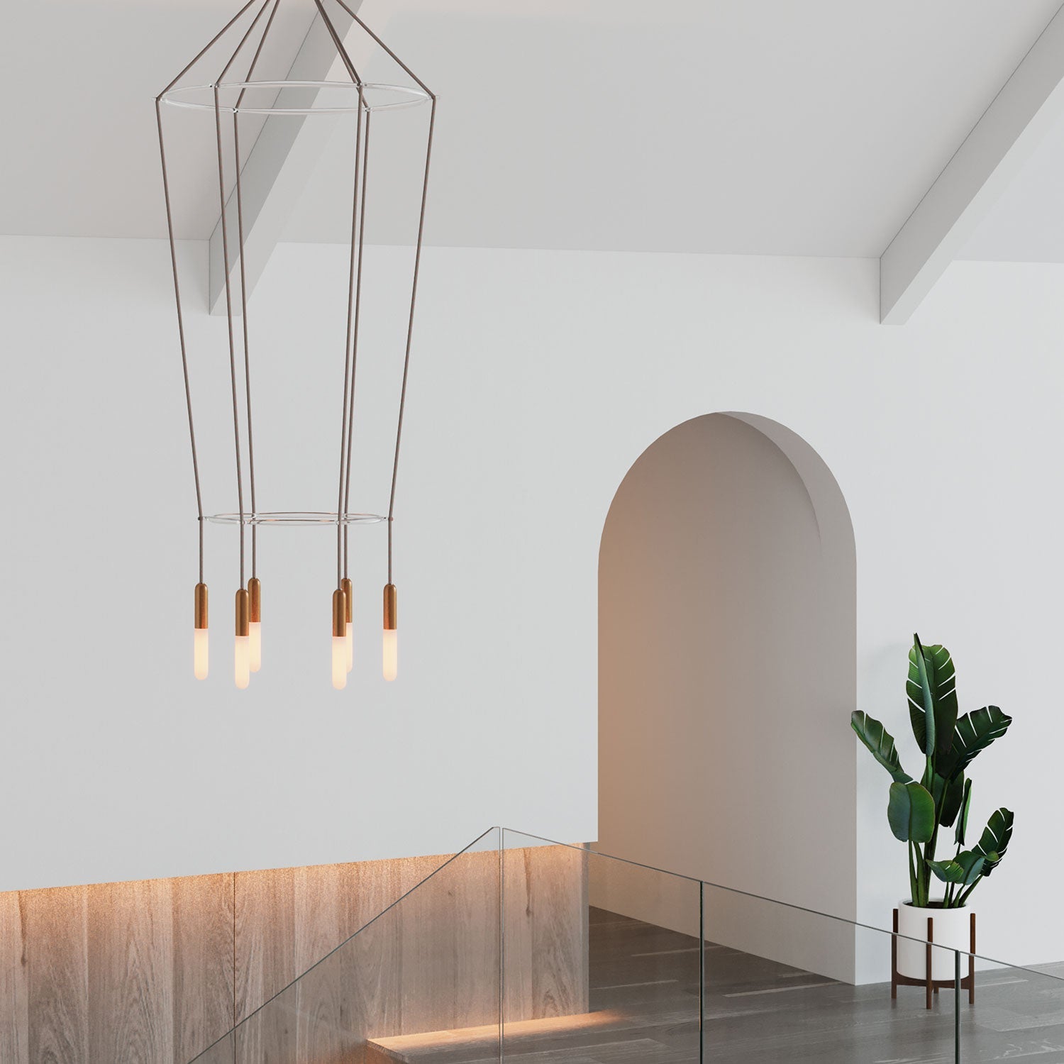 Lampadario 2 Cage a 6 cadute P - Light - Rame satinato - Creative Cables