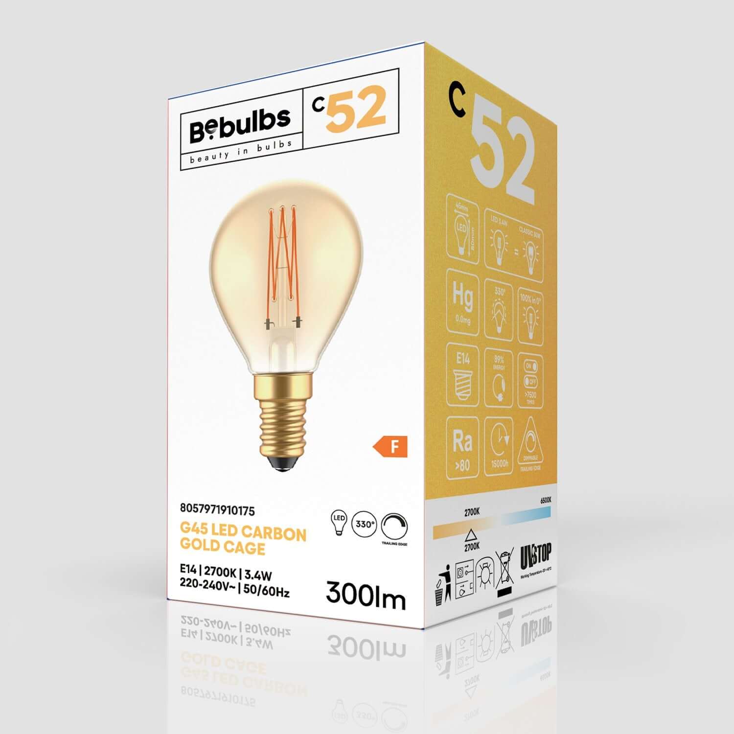 Lampadina LED Dorata Carbon Line filamento verticale Mini globo G45 3,4W 300Lm E14 2700K Dimmerabile - C52 - Creative Cables