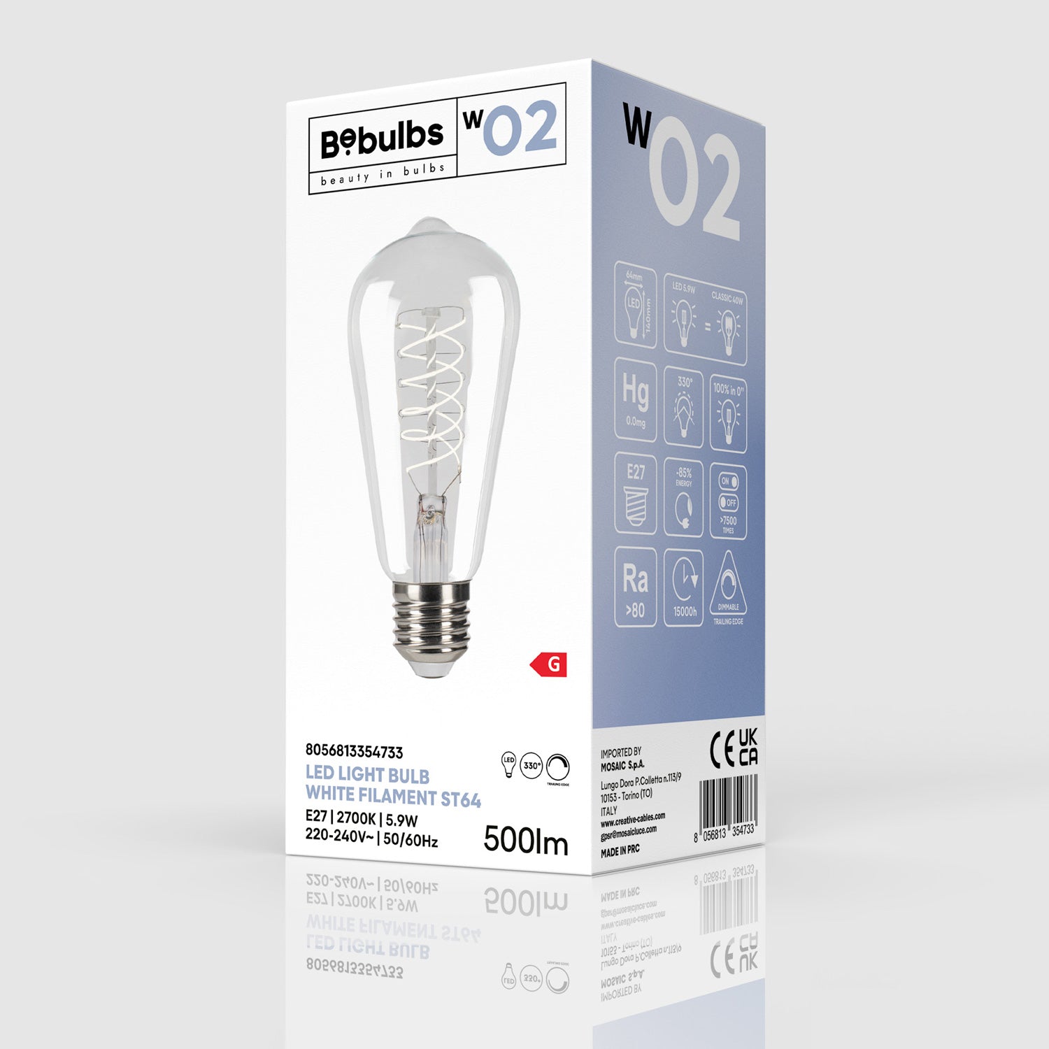 Lampadina LED Filamento Bianco Edison ST64 5,9W 500Lm E27 2700K Dimmerabile - W02