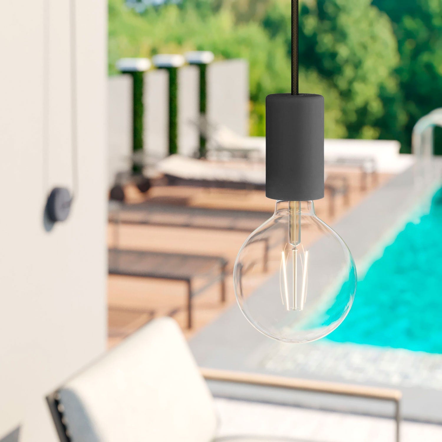 Modulair ELEGANT Lampada da esterno con 5 m cavo tessile, decentatore, rosone e portalampada IP65 waterproof - Nero