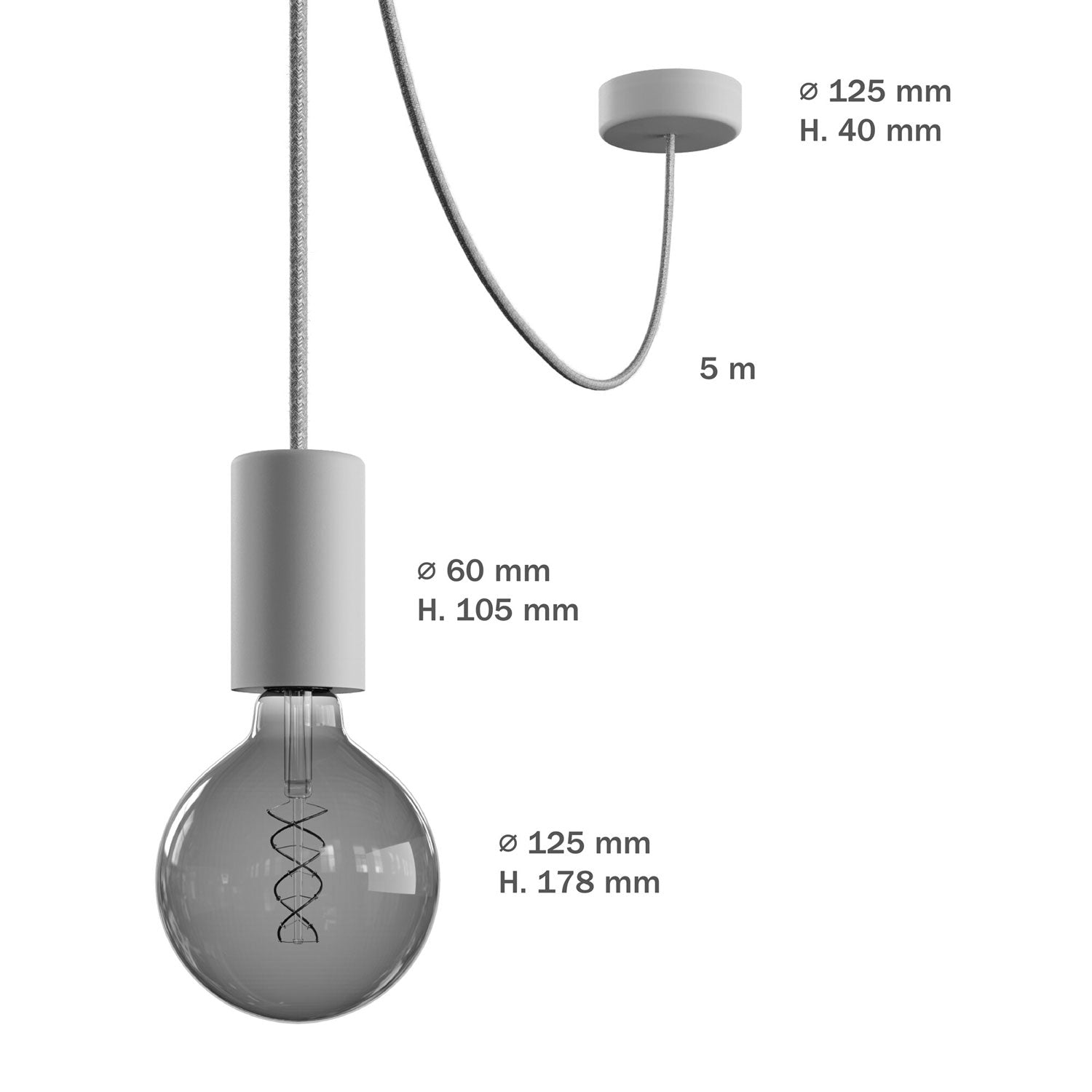 Modulair ELEGANT Lampada da esterno con 5 m cavo tessile, decentatore, rosone e portalampada IP65 waterproof - Nero