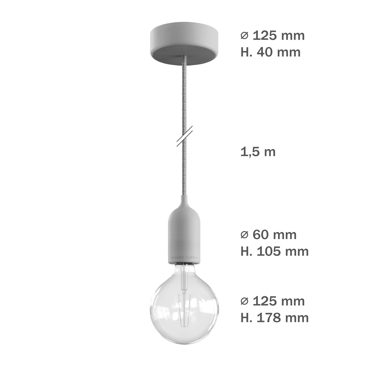 Modulair PASTEL Lampada da esterno con 1,5 m cavo tessile, rosone e portalampada in silicone IP65 waterproof - Verde prato