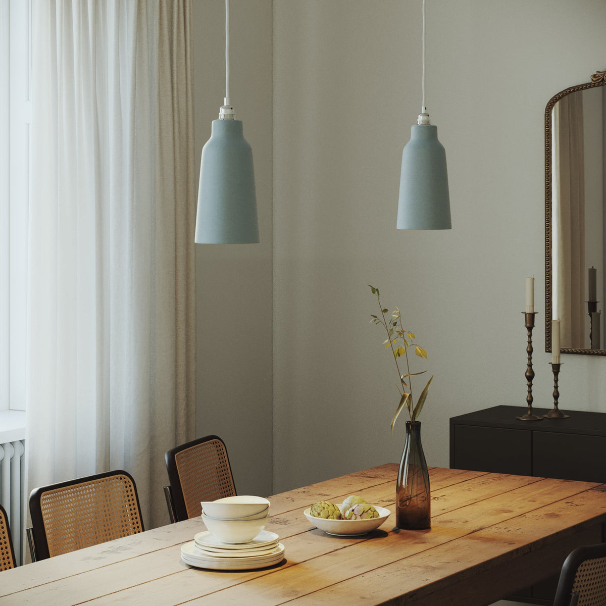 Paralume Bottiglia in ceramica per lampadario - Azzurro / Bianco