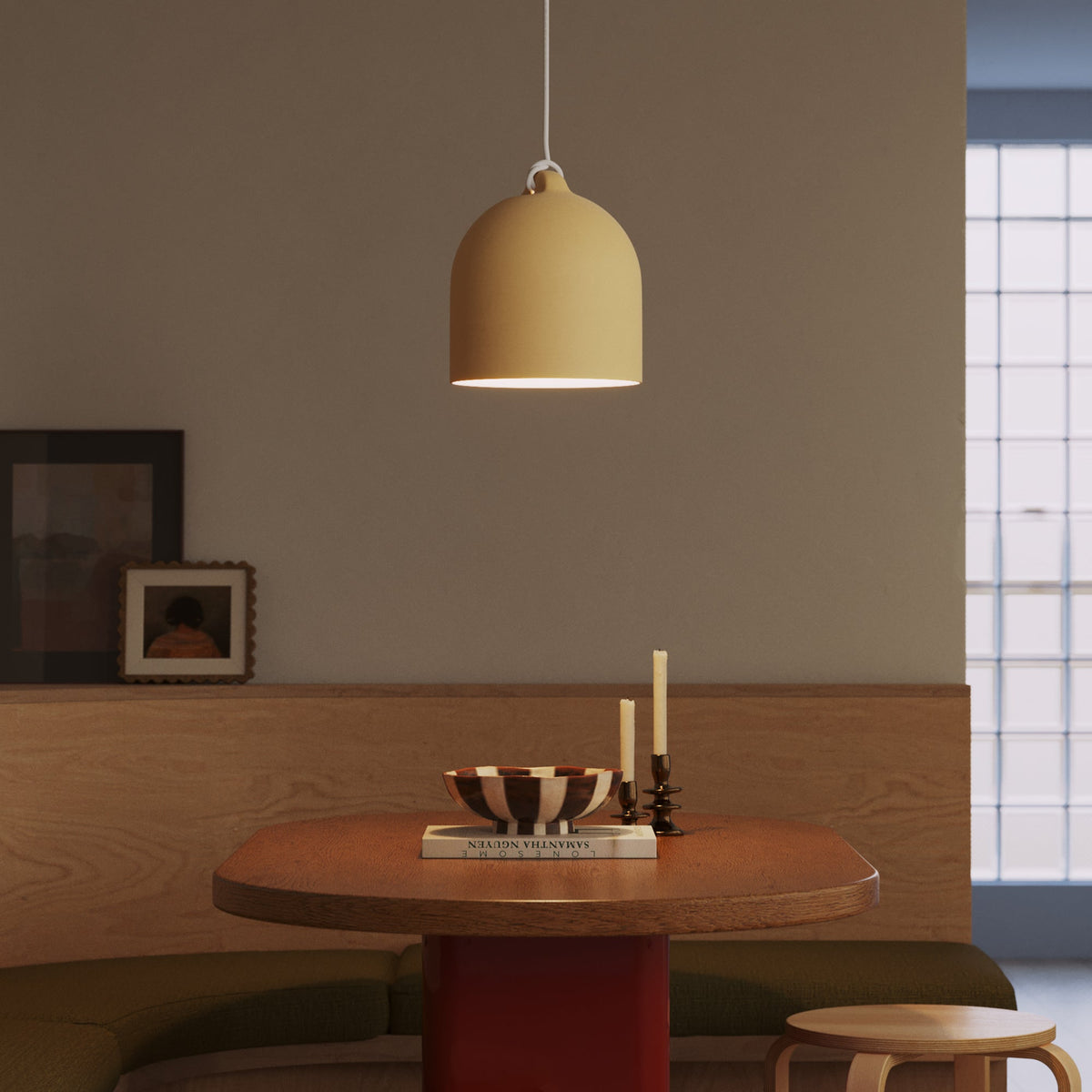 Paralume Campana M in ceramica per lampadario - Giallo / Bianco