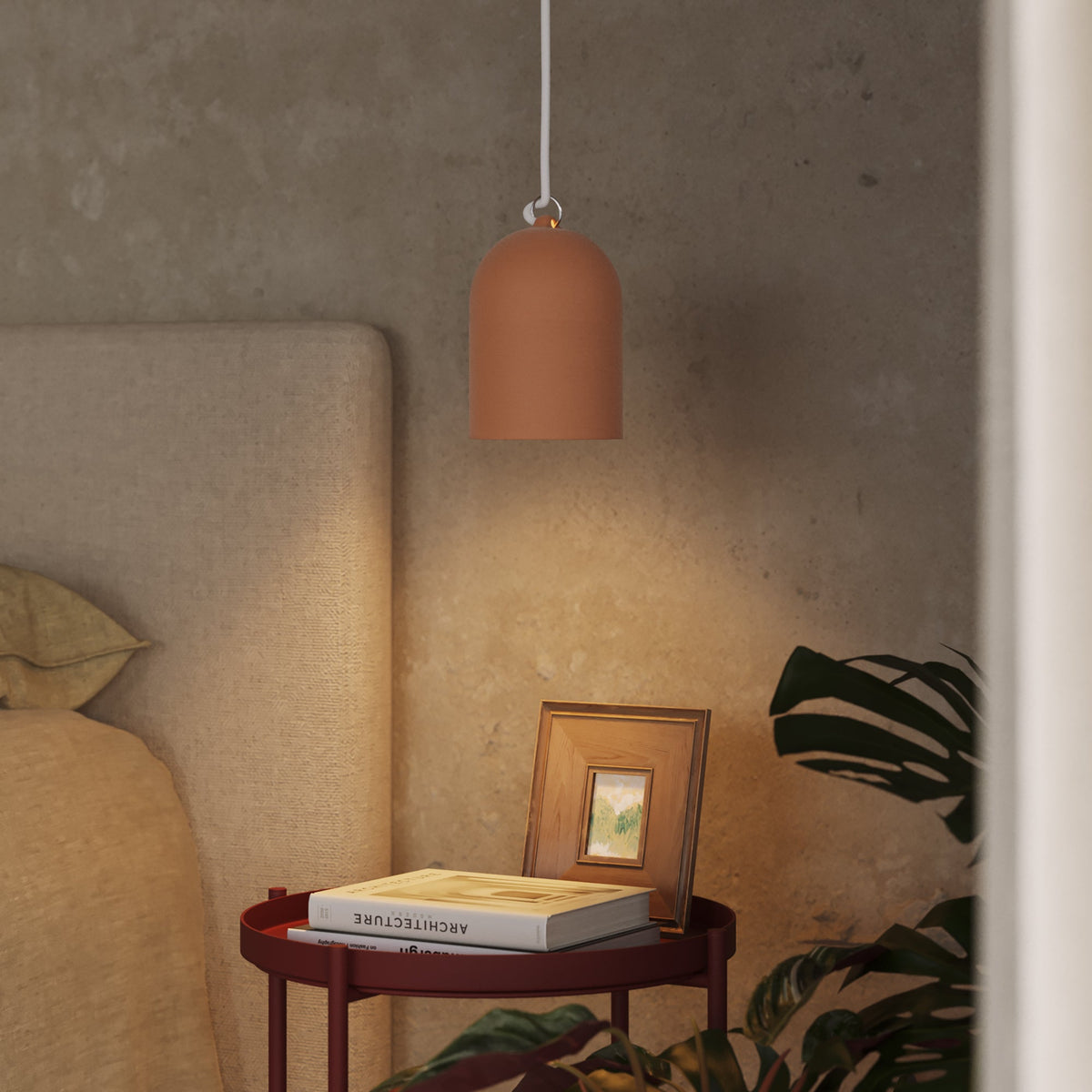 Paralume Campana XS in ceramica per lampadario - Terracotta / Bianco