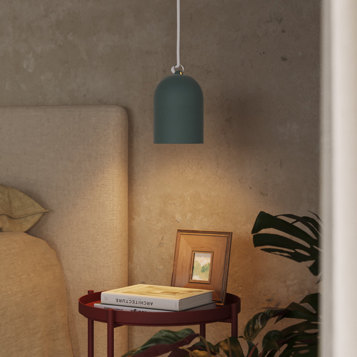 Paralume Campana XS in ceramica per lampadario - Verde / Bianco