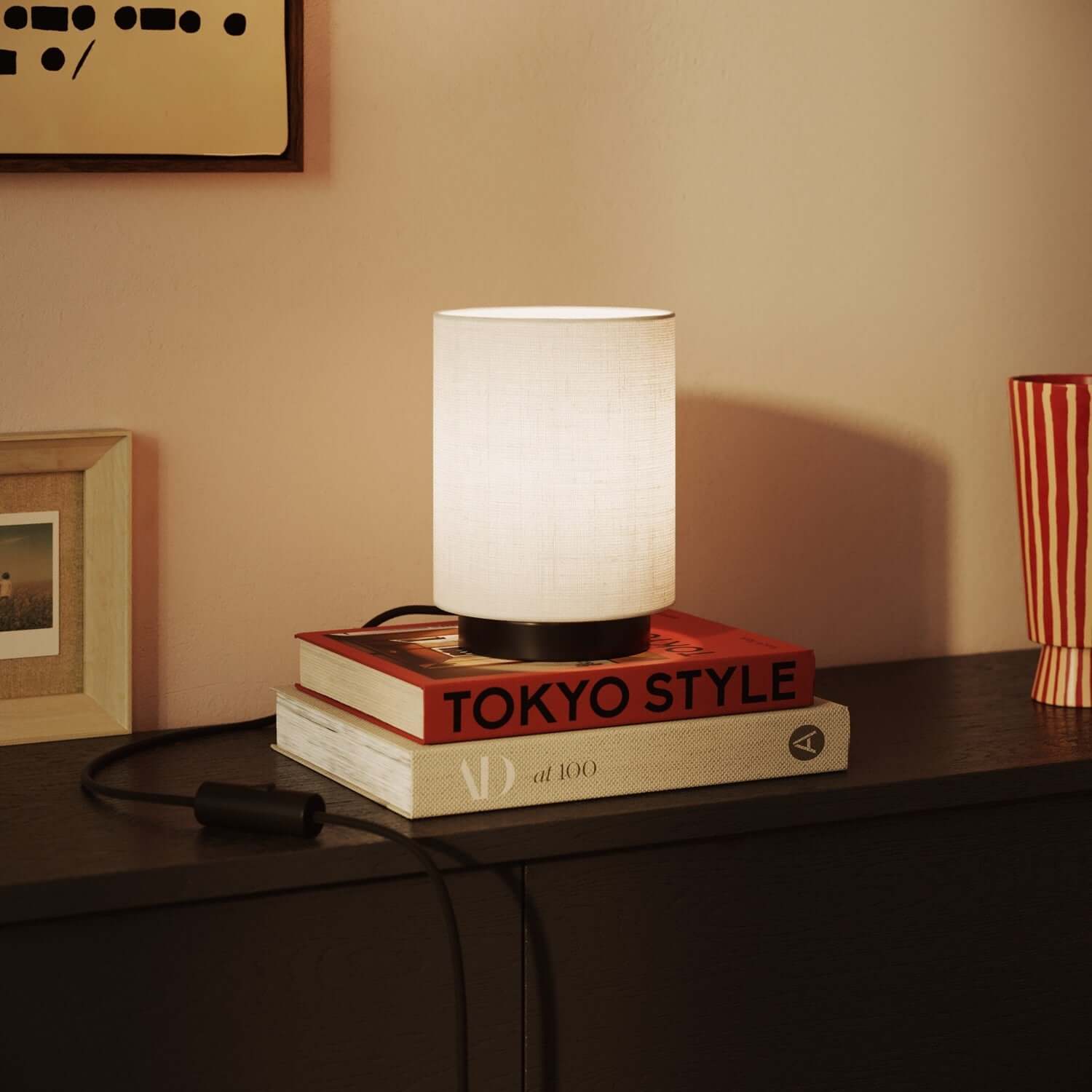 Paralume Cilindro in tessuto con attacco E27 - 100% Made in Italy - Lino bianco lucido