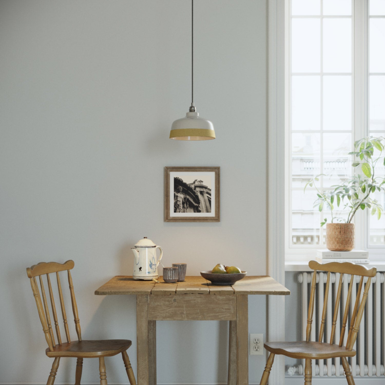 Paralume Coppa bicolore in ceramica Bianco e Giallo, collezione Materia - Made in Italy - Creative Cables