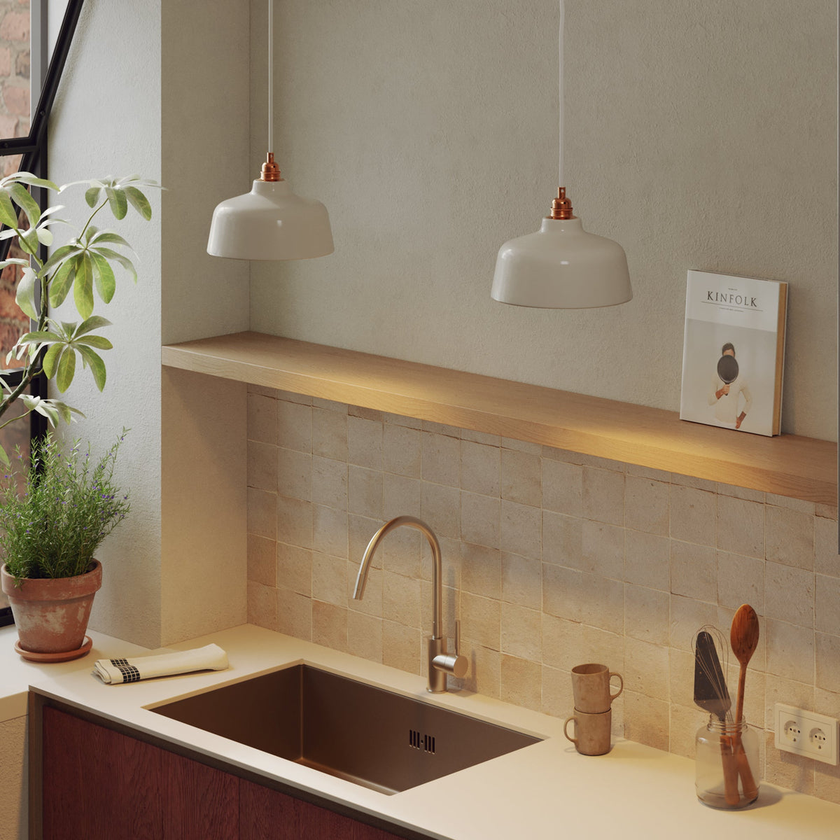 Paralume Coppa in ceramica per lampadario - Bianco lucido