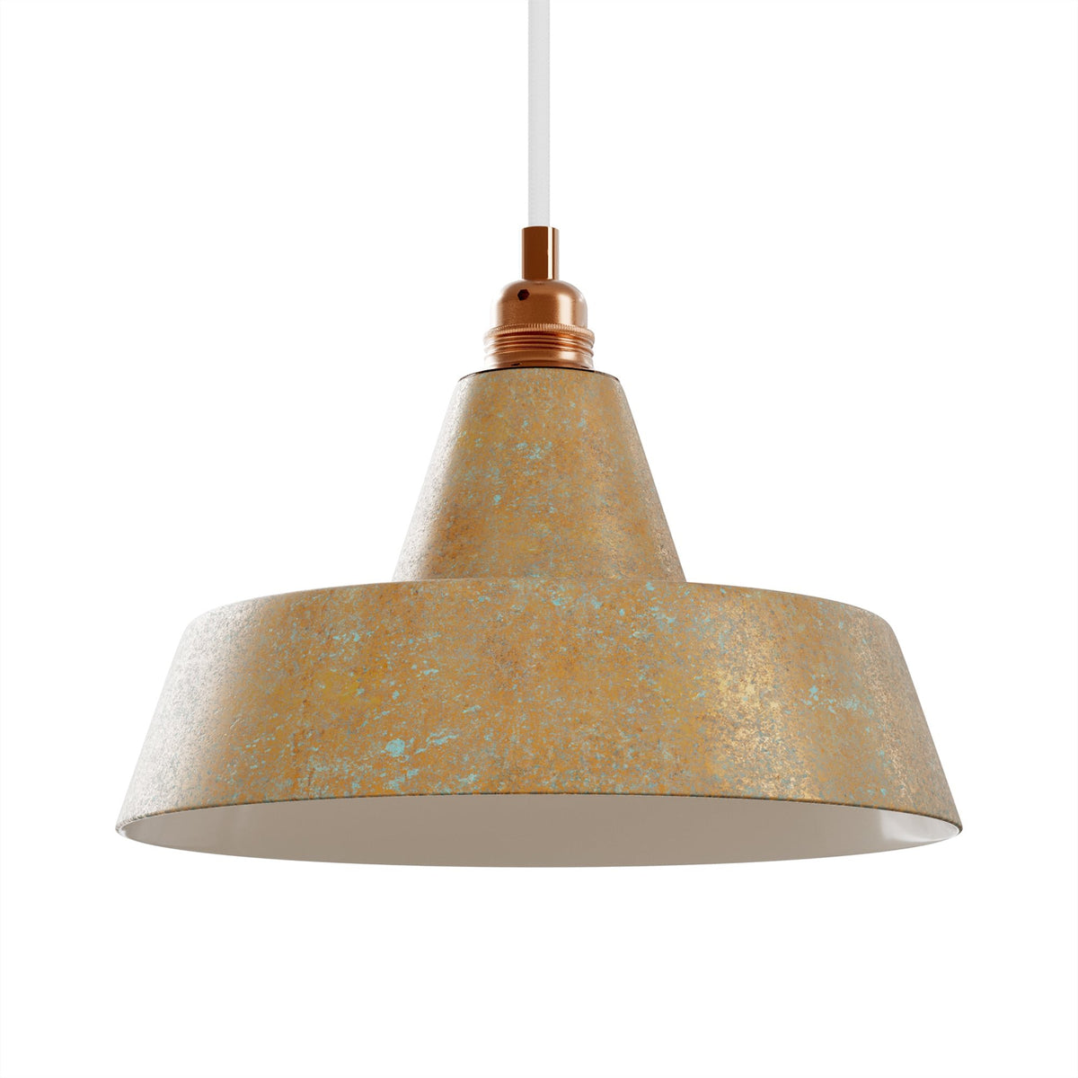 Paralume Industriale in ceramica per lampadario - Effetto verde rame / Bianco