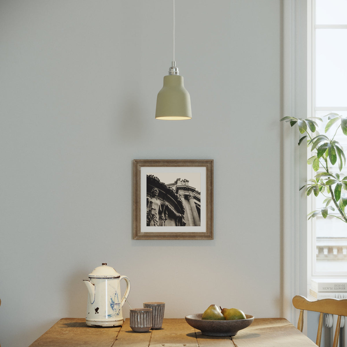 Paralume Vaso in ceramica per lampadario - Verde salvia / Bianco