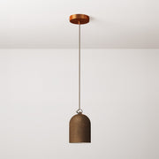Pendant lamp with textile cable and lampshade Mini Bell XS ceramic shade - Corten effect