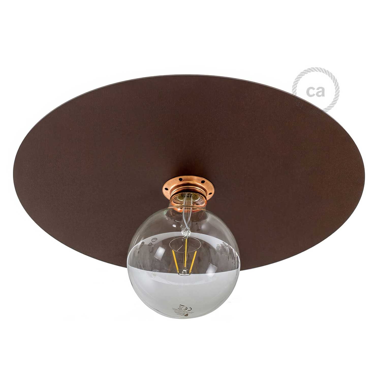 Piatto Ellepì oversize in ferro verniciato per lampade a sospensione, diametro 40 cm - Made in Italy - Effetto corten
