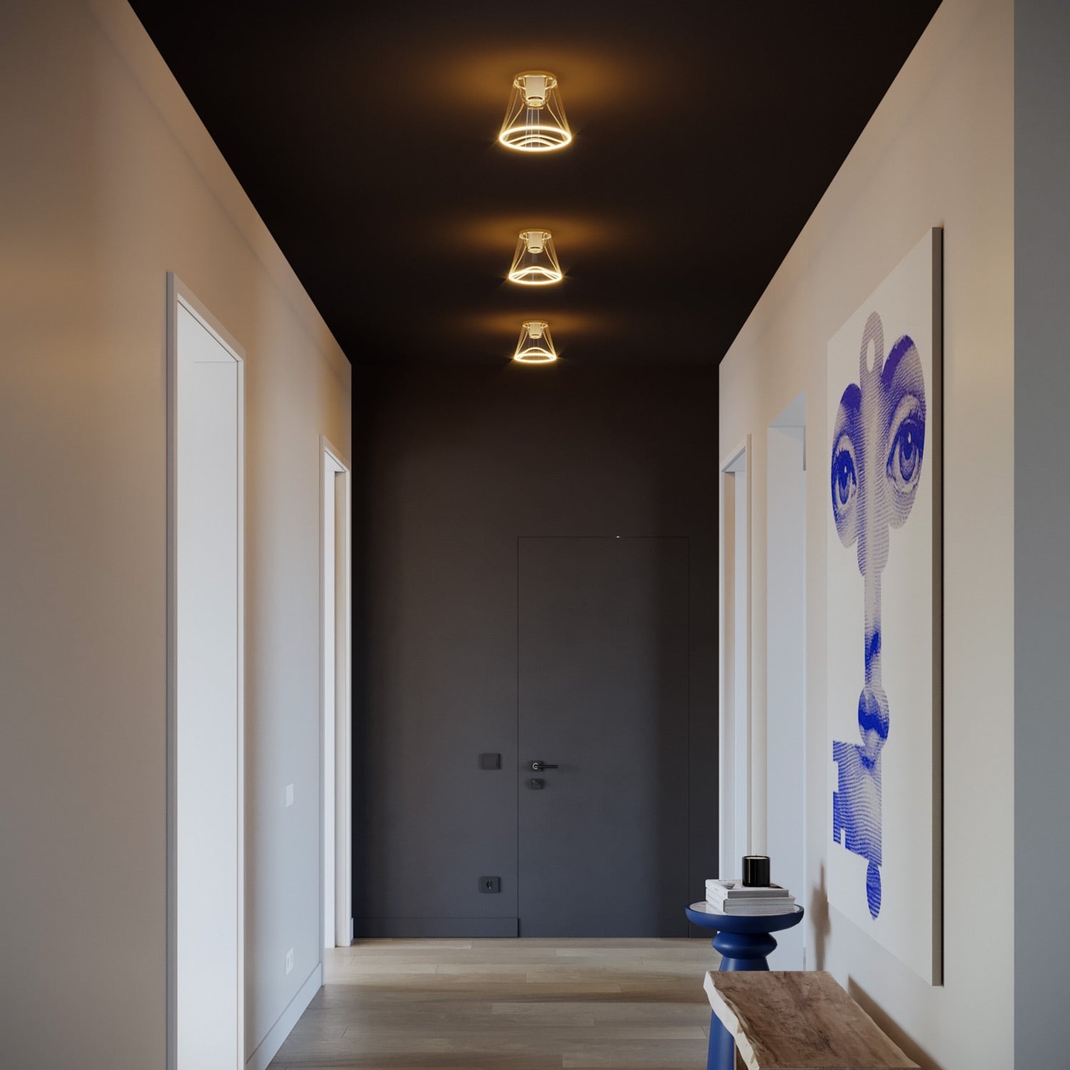 Plafoniera design con lampadina Ghost a cono trasparente - Bianco