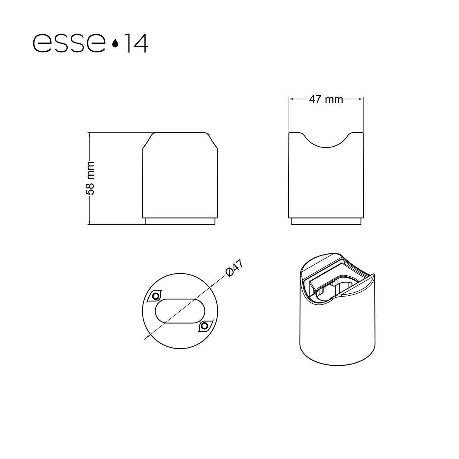Portalampada esse14 da parete o soffitto con attacco S14d - Waterproof IP44 - Bianco