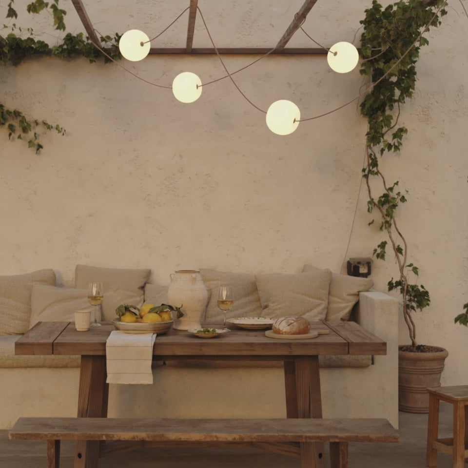 Carica video: Catena luminosa 4 punti luce da esterno IP67 Desert Brown - Marina4 Cherry