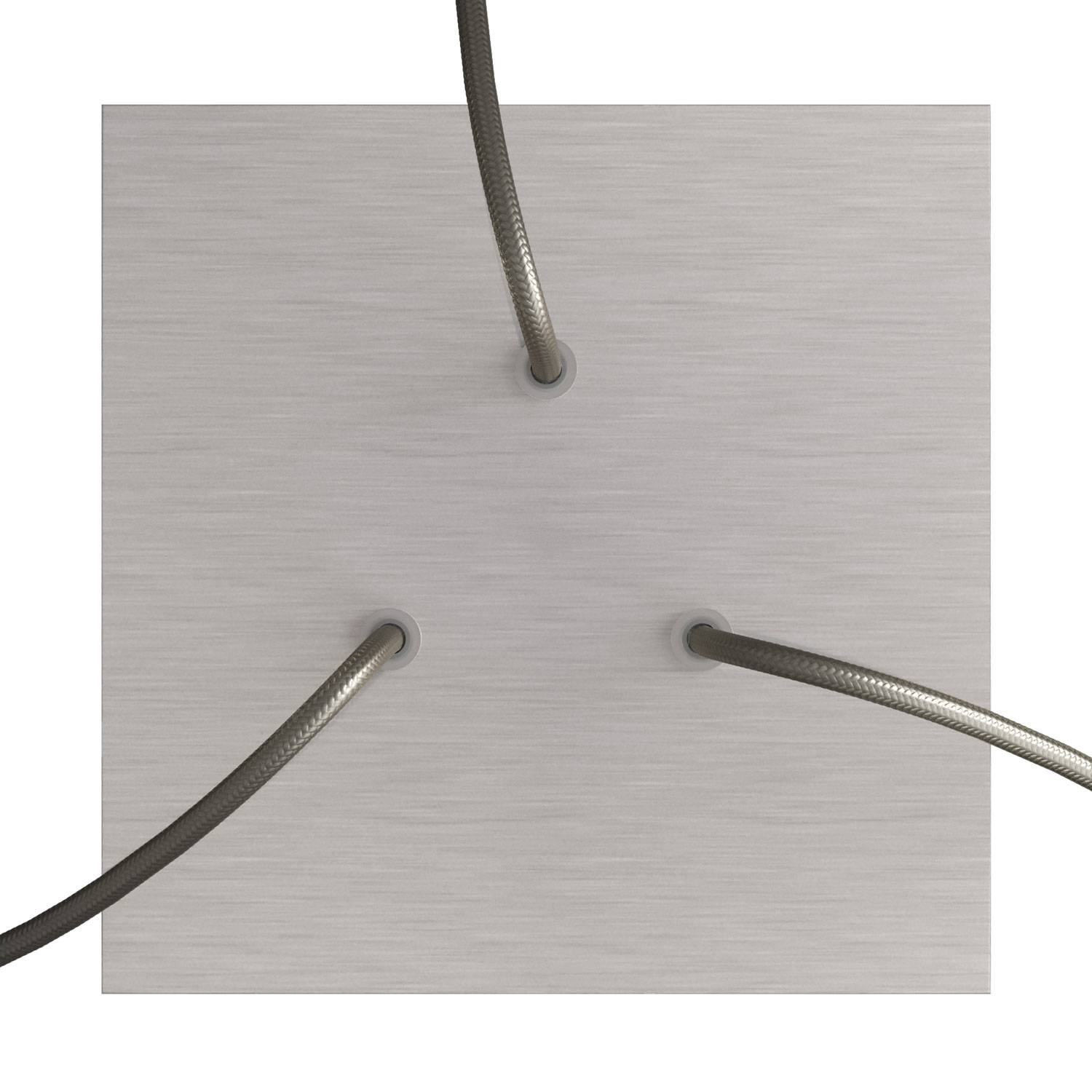 Rosone Rose - One quadrato, 200 mm con 3 fori e 4 fori laterali - Dibond Acciaio satinato - Creative Cables