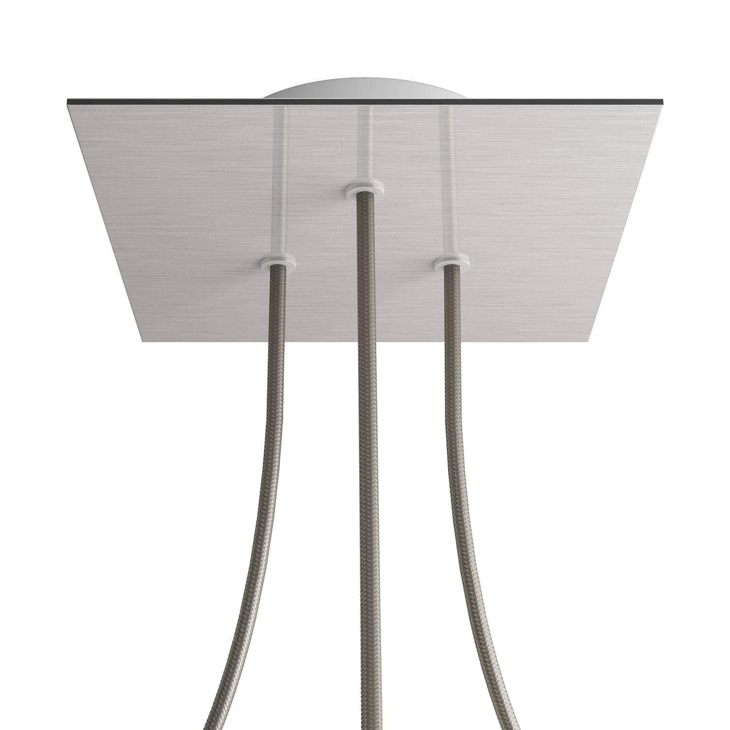 Rosone Rose - One quadrato, 200 mm con 3 fori e 4 fori laterali - Dibond Acciaio satinato - Creative Cables