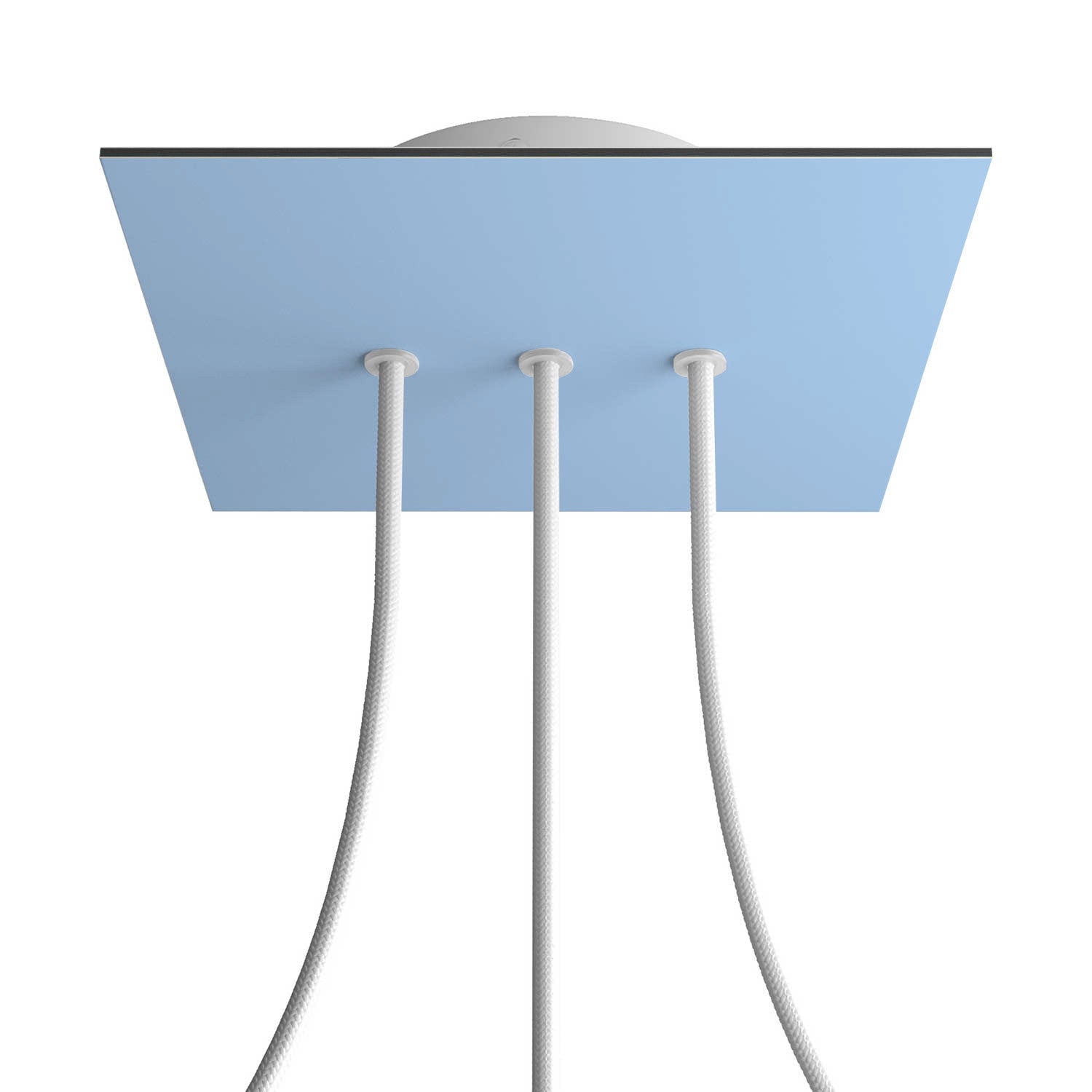 Rosone Rose - One quadrato, 200 mm con 3 fori in linea e 4 fori laterali - Blu carta da zucchero - Creative Cables