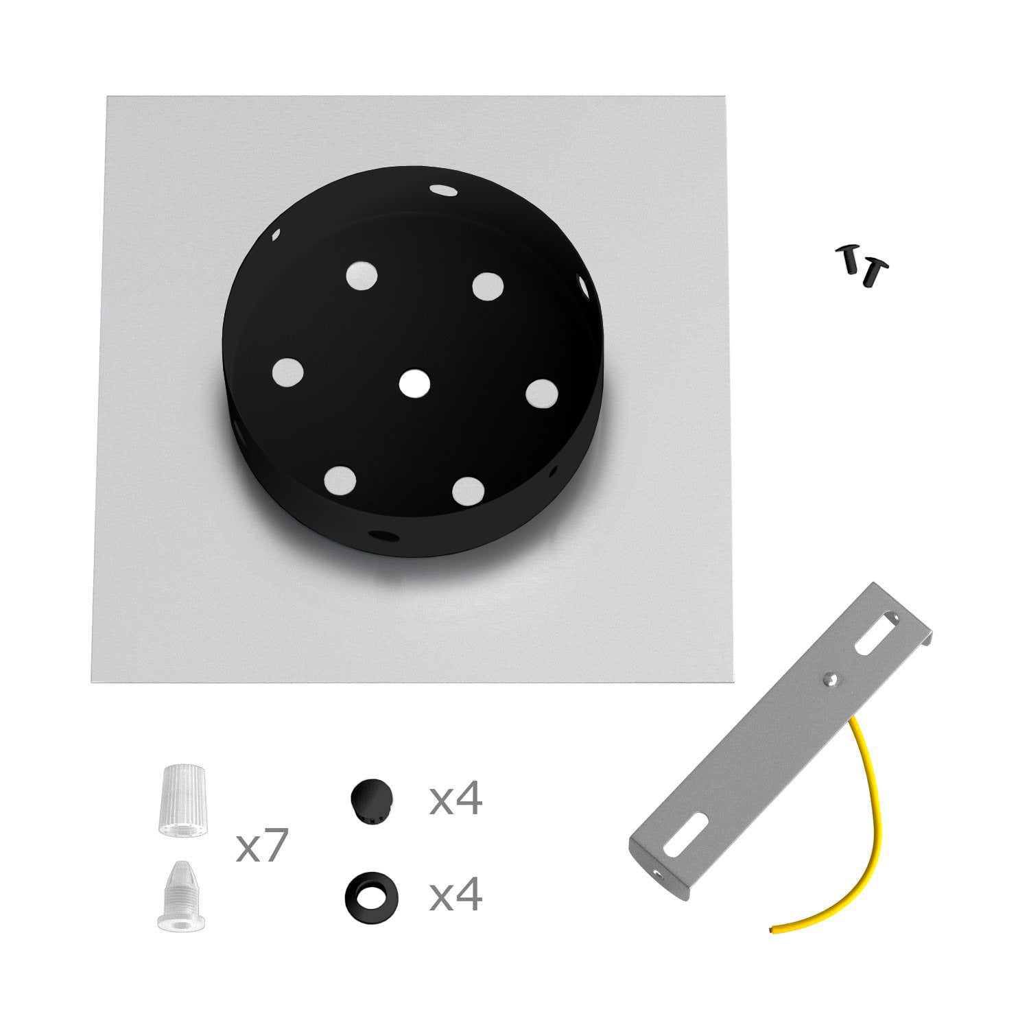 Rosone Rose-One quadrato, 200 mm con 7 fori e 4 fori laterali - Mostarda Nero