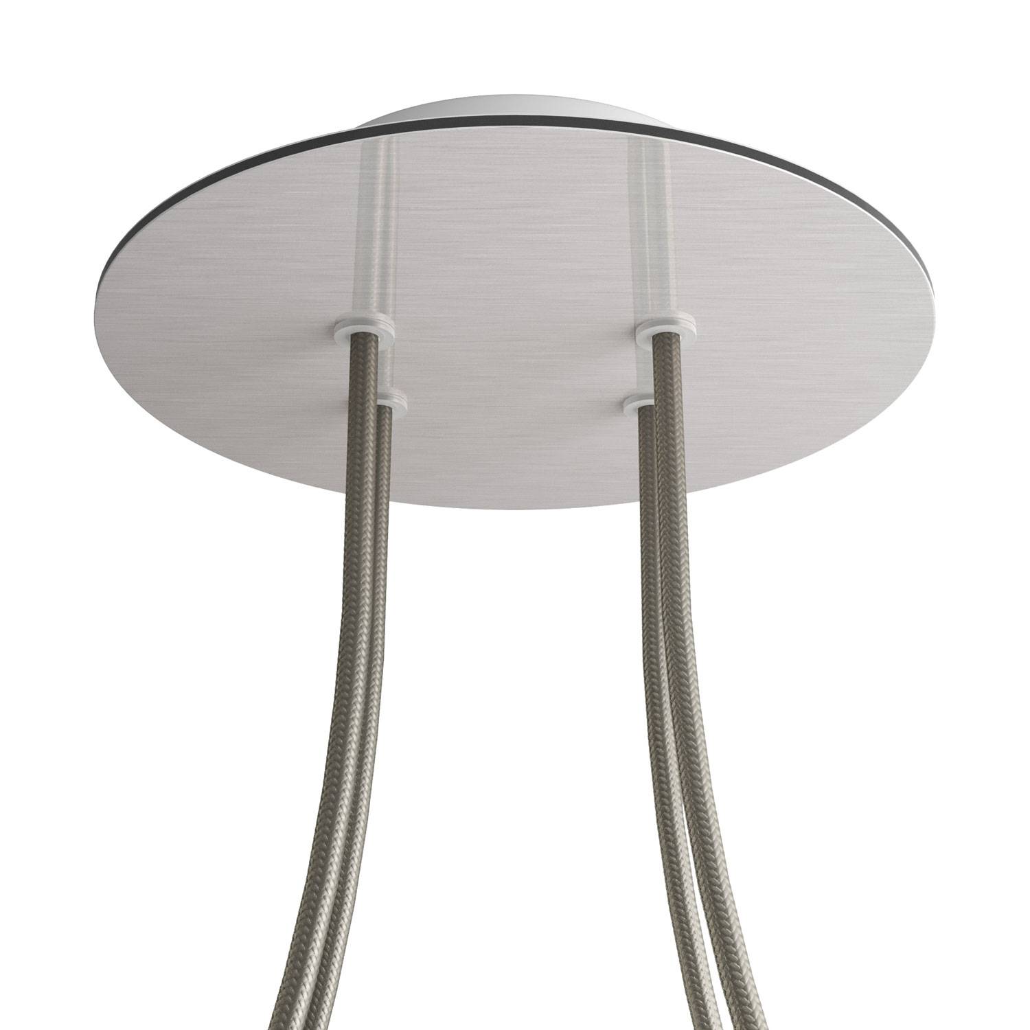 Rosone Rose-One rotondo, diametro 200 mm con 4 fori e 4 fori laterali - Dibond Acciaio satinato Bianco