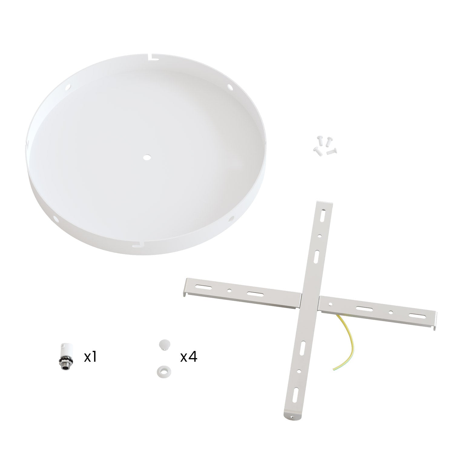 Rosone rotondo in alluminio Ø 30 cm con staffa e cavo di messa a terra, con 1 foro centrale - Bianco Opaco 4