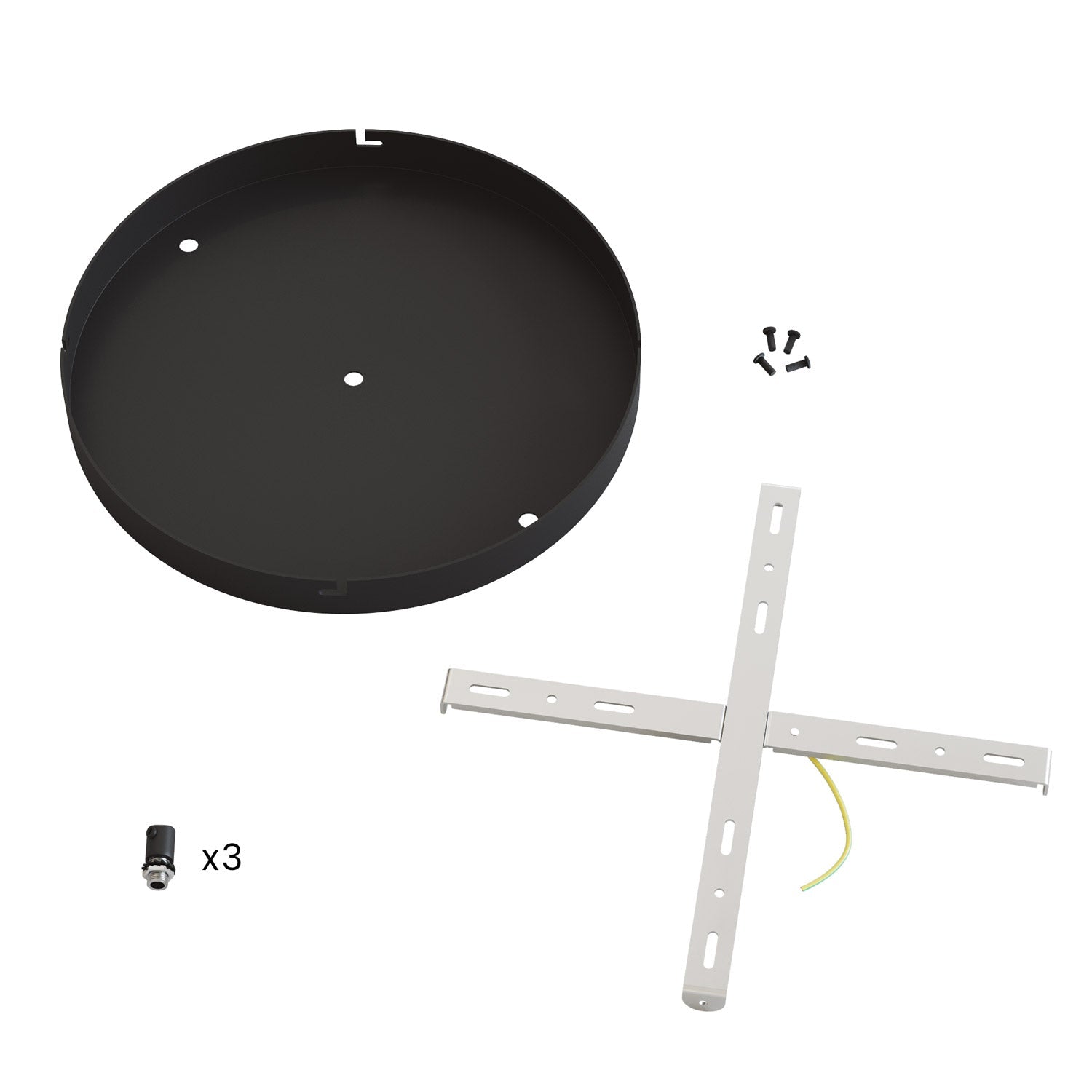 Rosone rotondo in alluminio Ø 30 cm con staffa e cavo di messa a terra, con 3 fori frontali - Nero 0