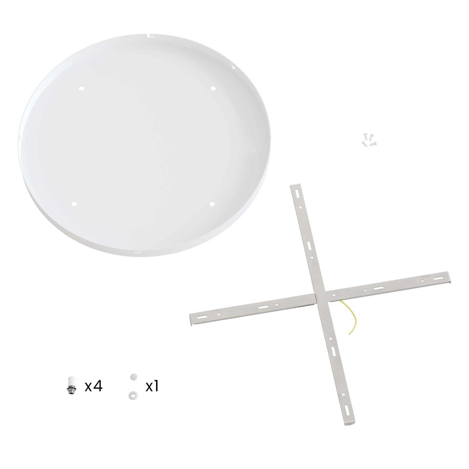 Rosone rotondo in alluminio Ø 50 cm con staffa e cavo di messa a terra, con 4 fori frontali - Bianco Opaco 1