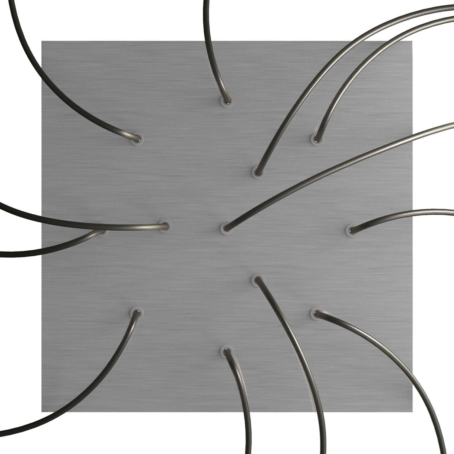 Rosone XXL Rose - One quadrato, 400 mm con 12 fori e 4 fori laterali - Dibond Acciaio satinato - Creative Cables