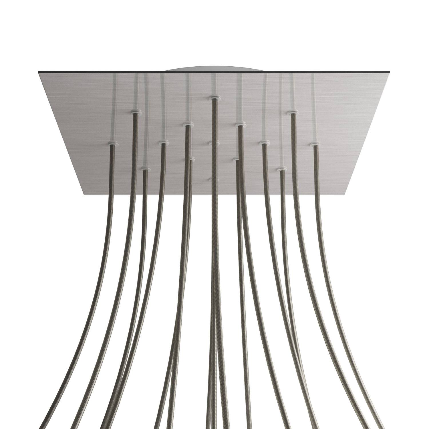 Rosone XXL Rose - One quadrato, 400 mm con 15 fori e 4 fori laterali - Dibond Acciaio satinato - Creative Cables