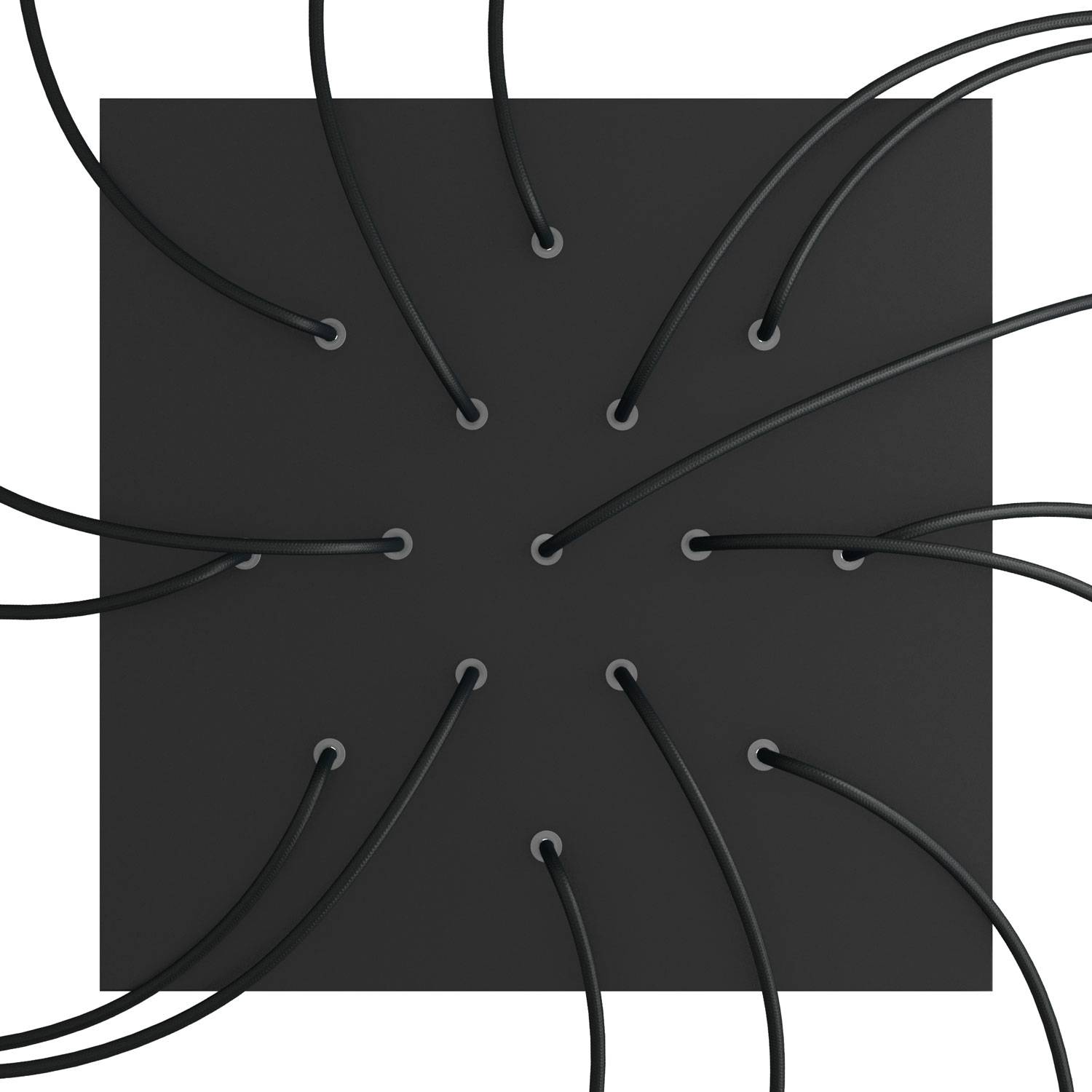 Rosone XXL Rose - One quadrato, 400 mm con 15 fori e 4 fori laterali - Nero opaco - Creative Cables