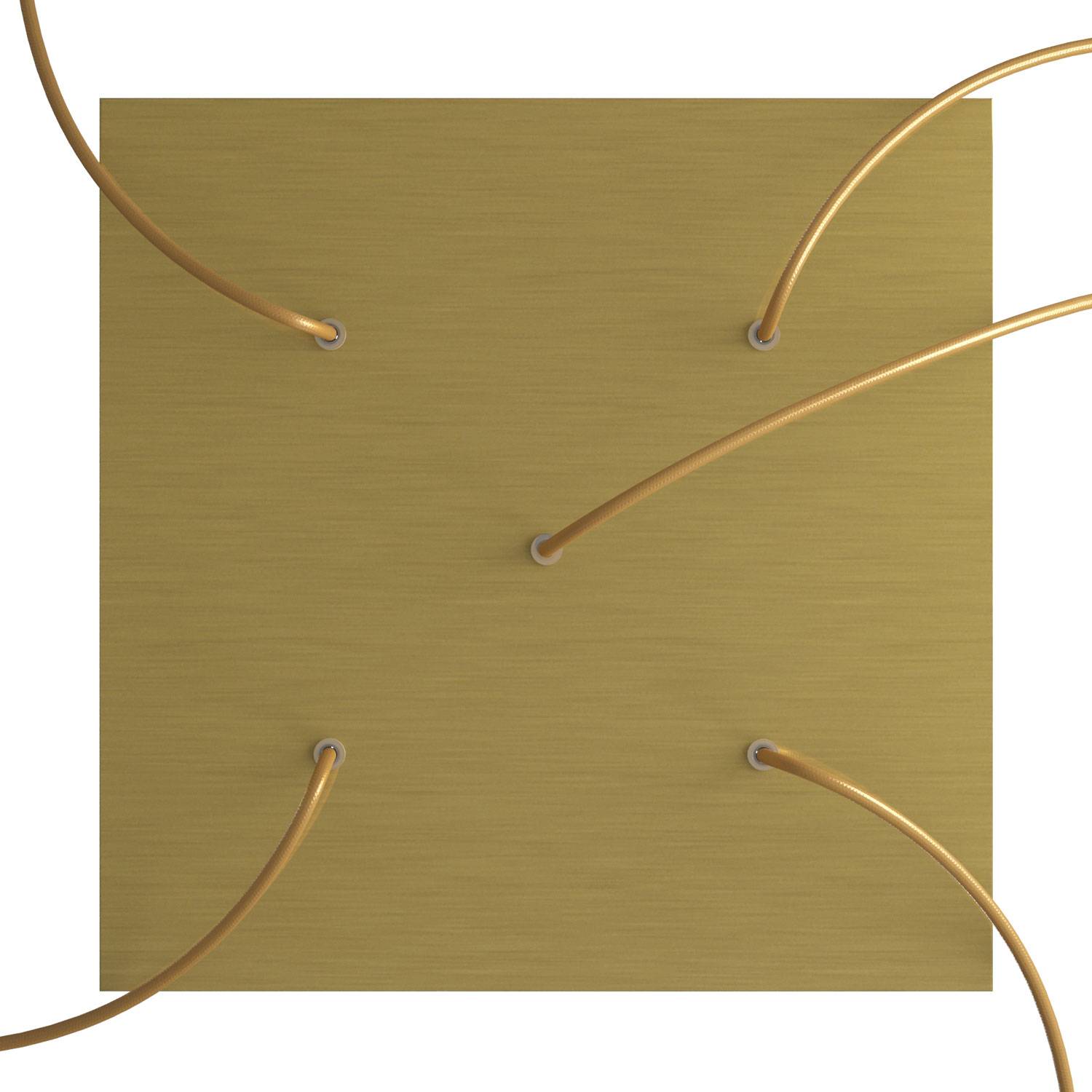Rosone XXL Rose - One quadrato, 400 mm con 5 fori e 4 fori laterali - Dibond Ottone satinato - Creative Cables
