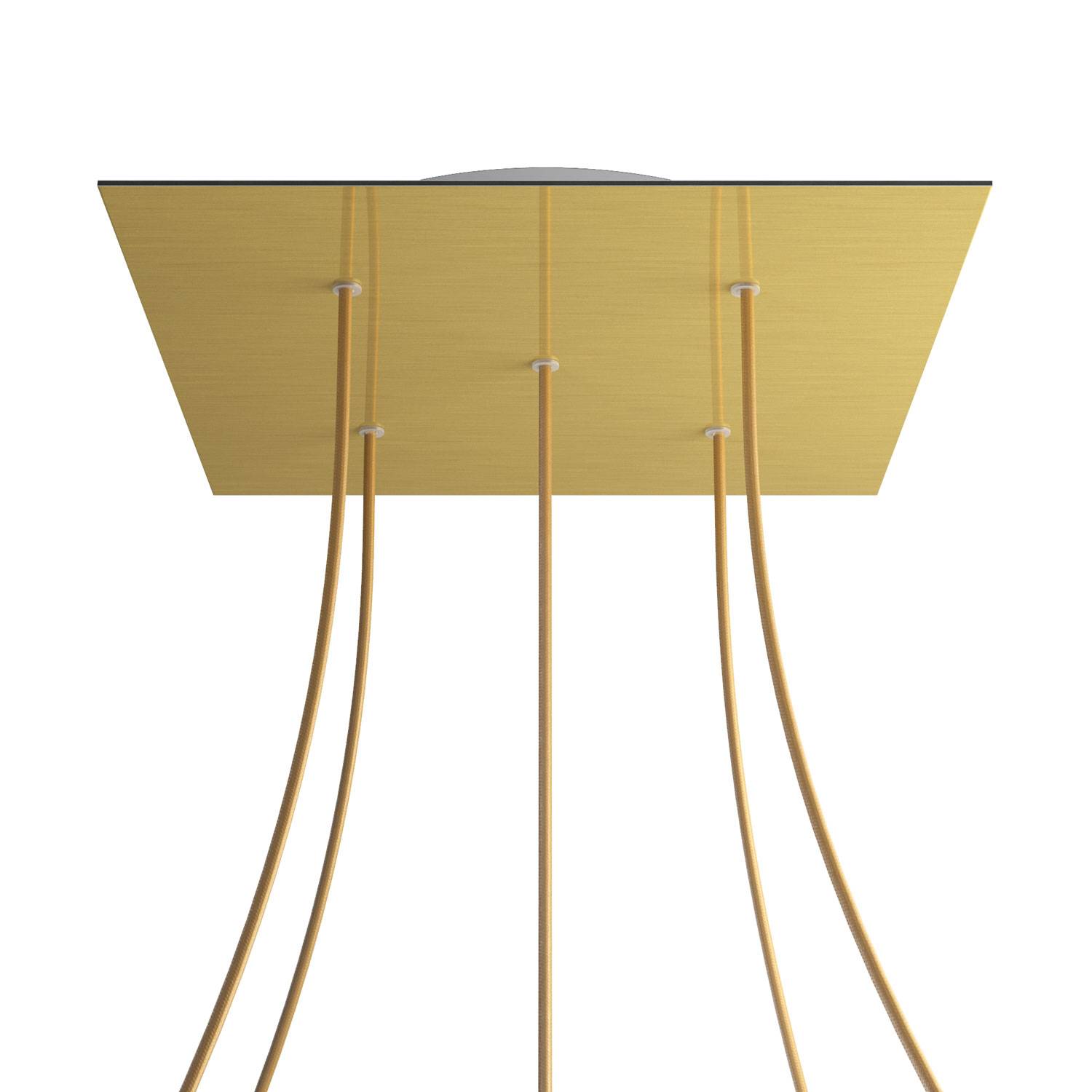 Rosone XXL Rose - One quadrato, 400 mm con 5 fori e 4 fori laterali - Dibond Ottone satinato - Creative Cables