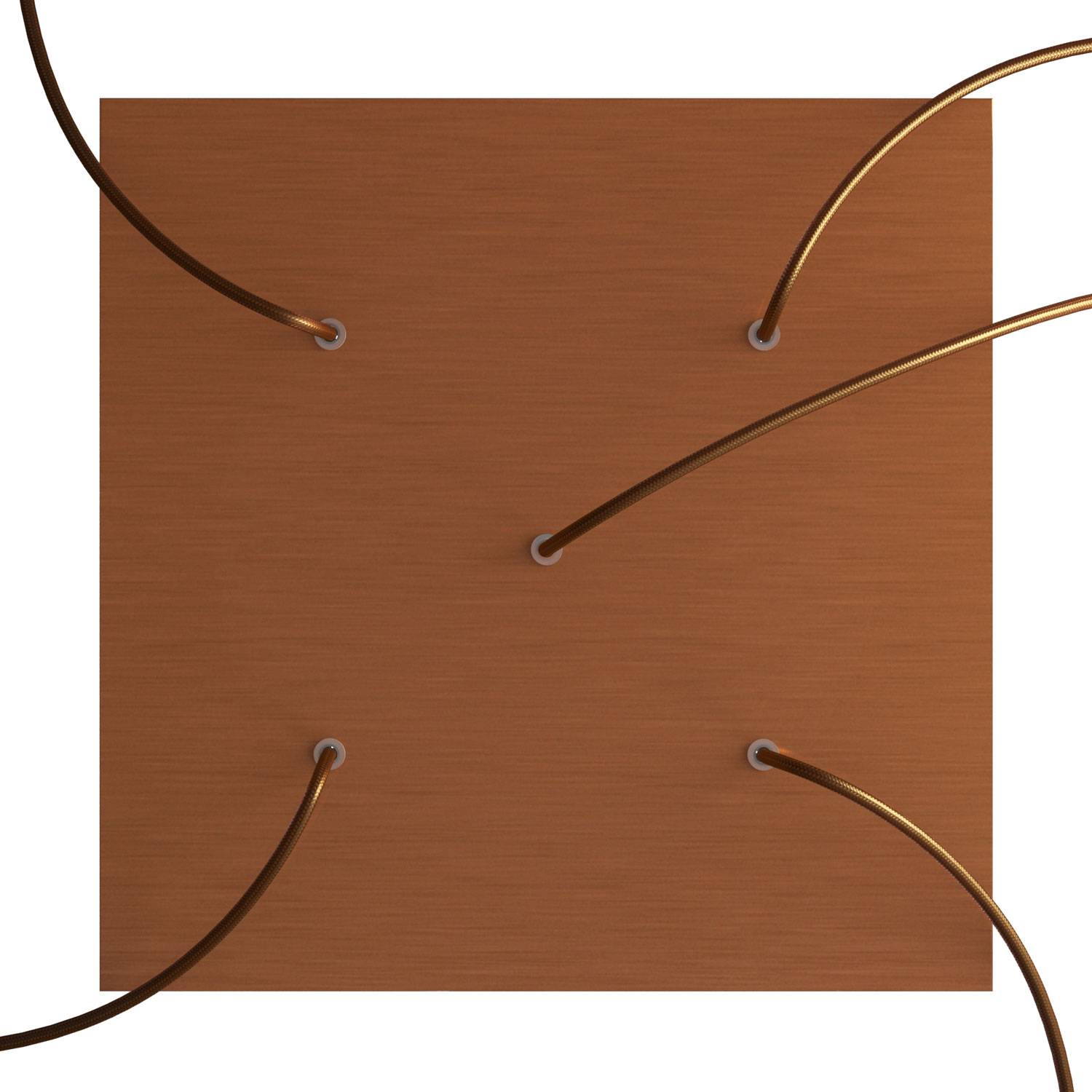 Rosone XXL Rose - One quadrato, 400 mm con 5 fori e 4 fori laterali - Dibond Rame satinato - Creative Cables