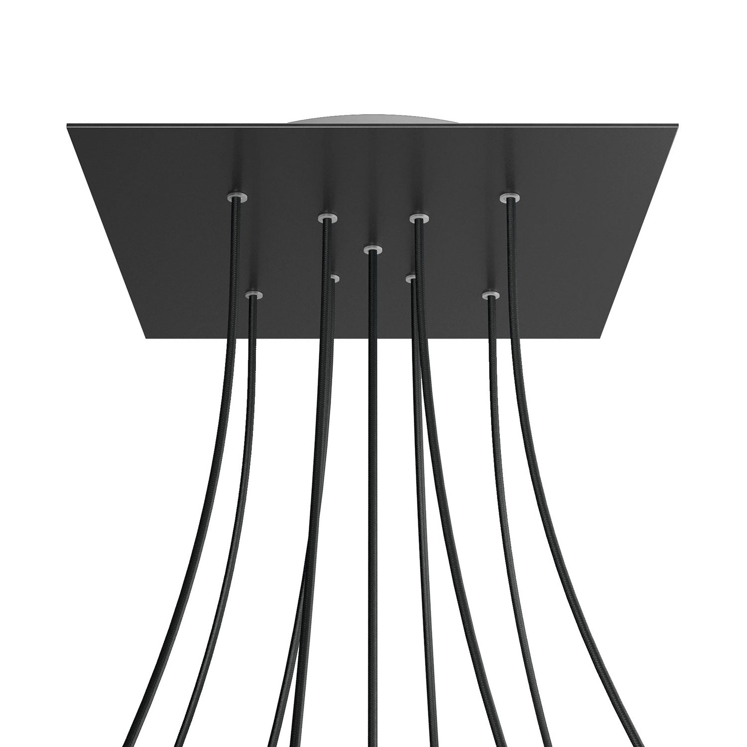 Rosone XXL Rose - One quadrato, 400 mm con 9 fori a X e 4 fori laterali - Nero opaco - Creative Cables