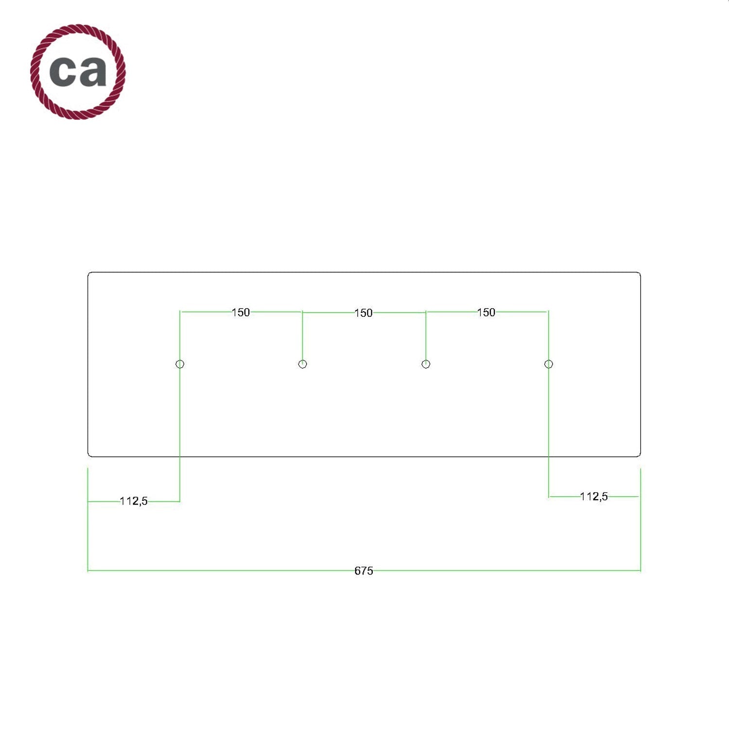 Rosone XXL Rose-One rettangolare a 4 fori in linea e 6 fori laterali, dimensioni 675 x 225 mm - Dibond Rame satinato Bianco