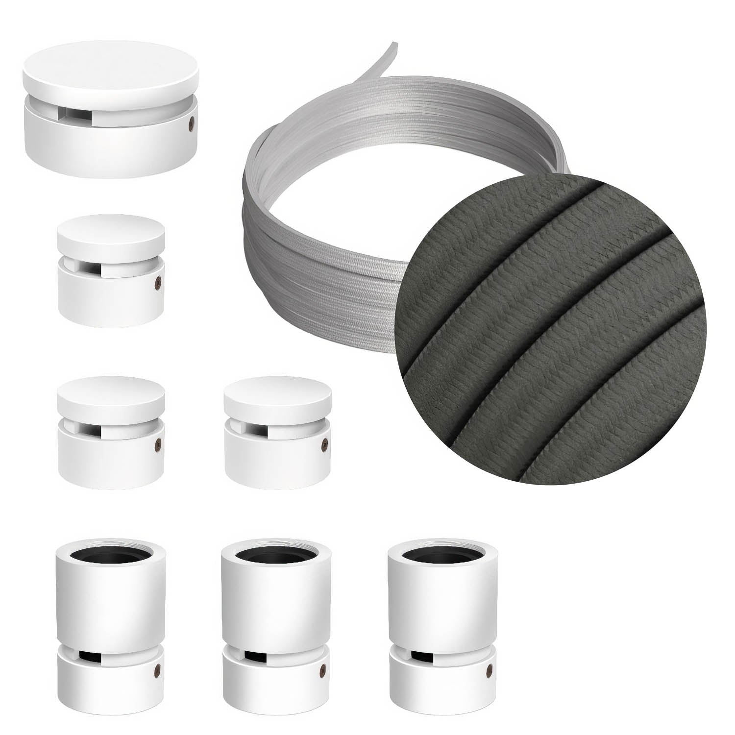 Sistema Filé Linear Kit - con cavo CM03 di 5 m per catenaria e 7 componenti in legno verniciato bianco per interni - Creative Cables