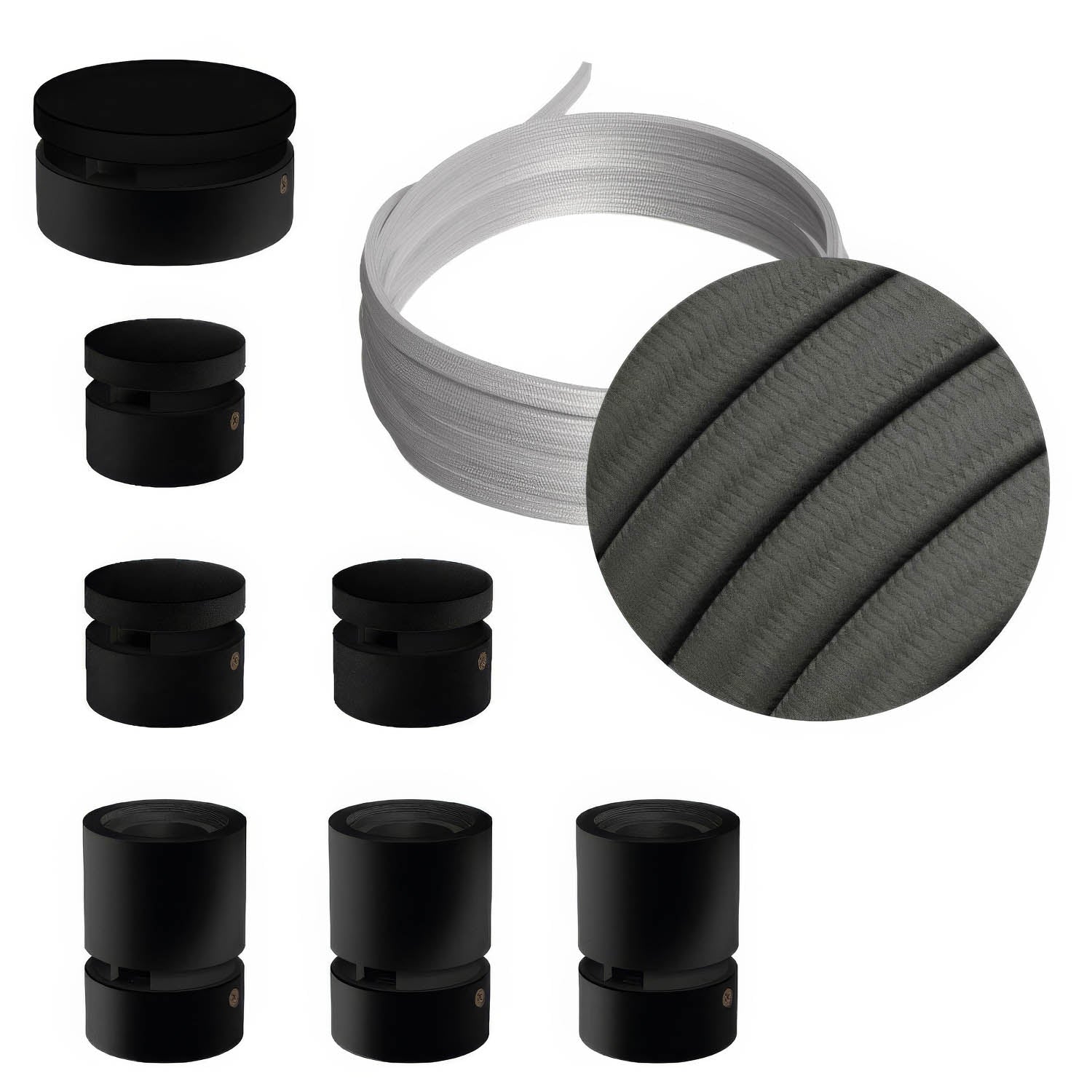 Sistema Filé Linear Kit - con cavo CM03 di 5 m per catenaria e 7 componenti in legno verniciato nero per interni - Creative Cables