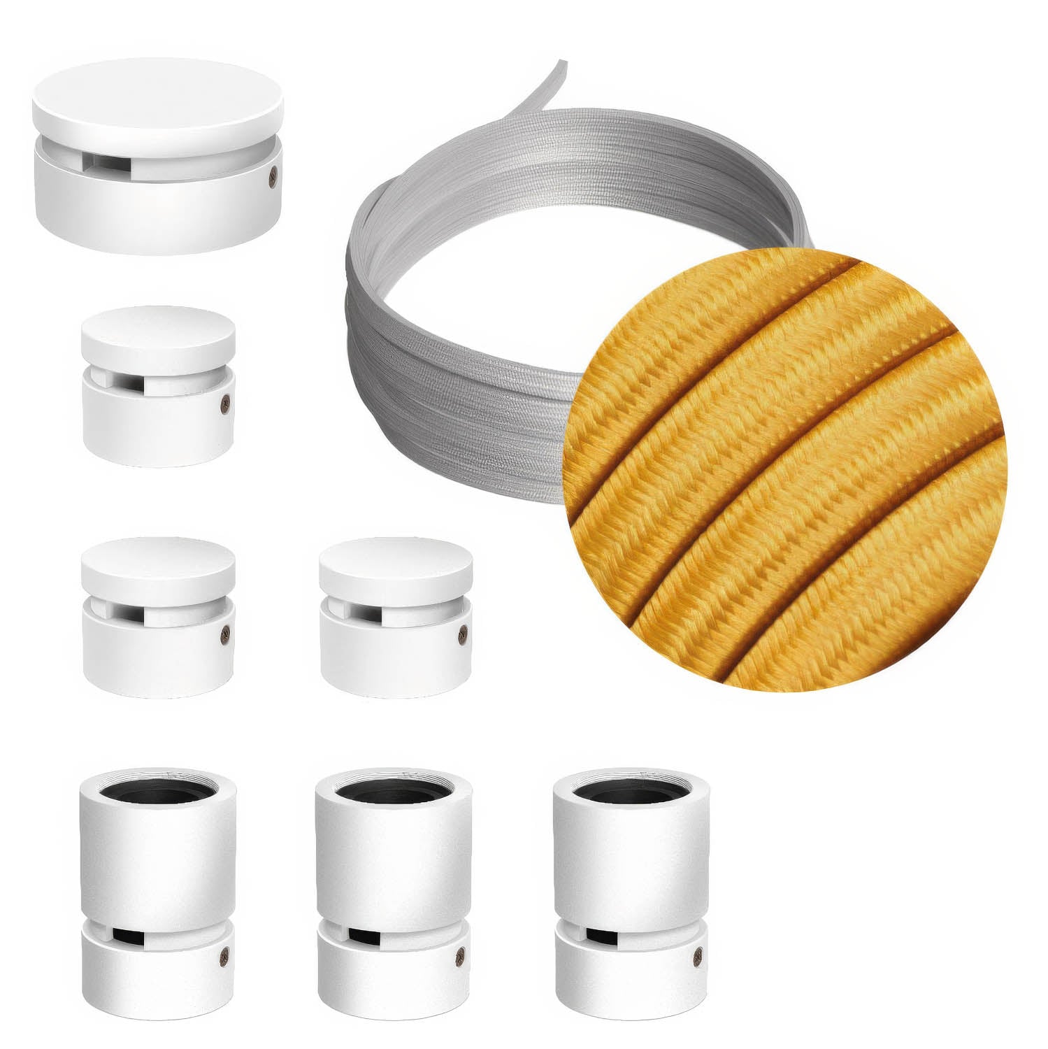 Sistema Filé Linear Kit - con cavo CM05 di 5 m per catenaria e 7 componenti in legno verniciato bianco per interni - Creative Cables