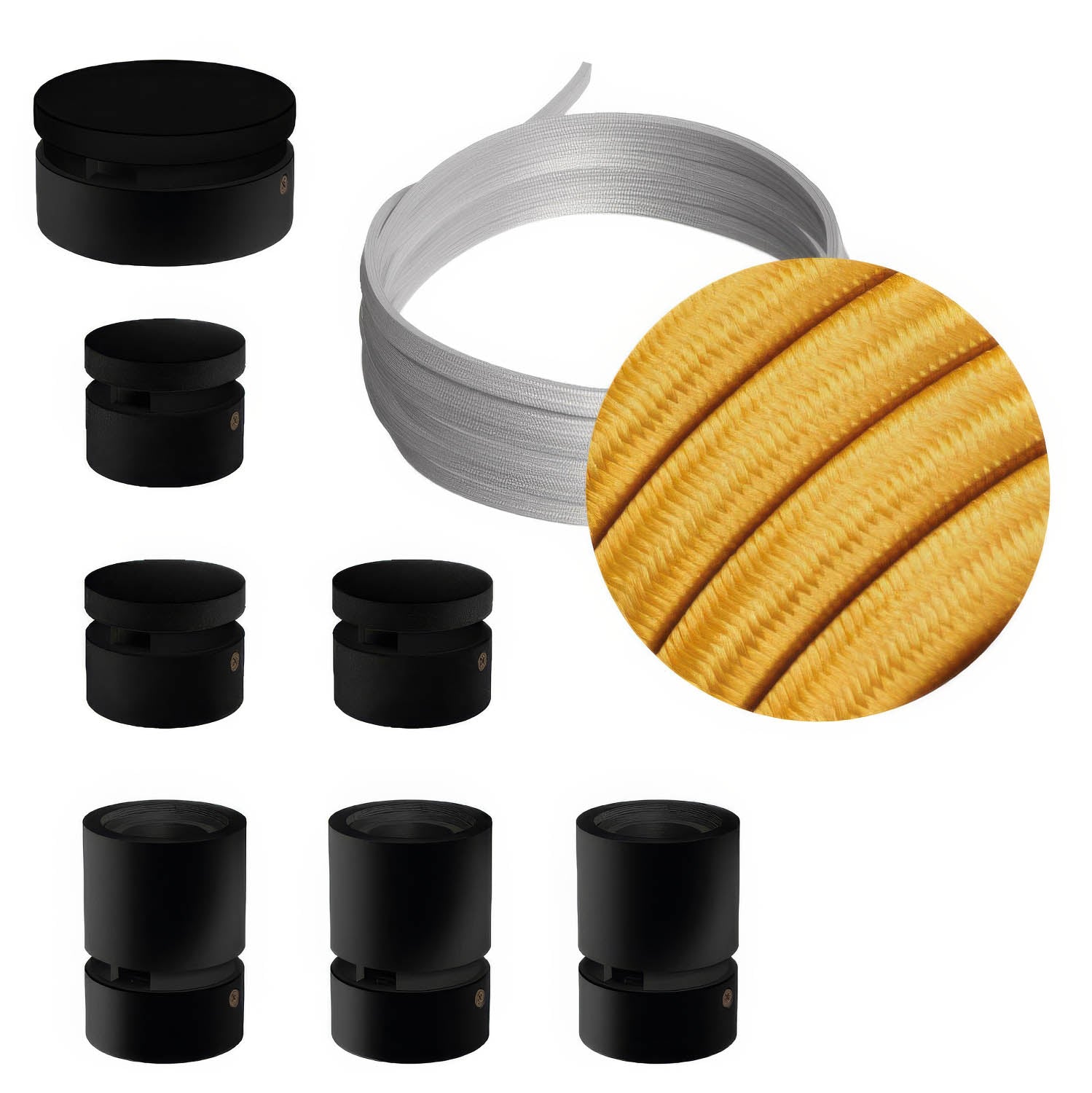 Sistema Filé Linear Kit - con cavo CM05 di 5 m per catenaria e 7 componenti in legno verniciato nero per interni - Creative Cables