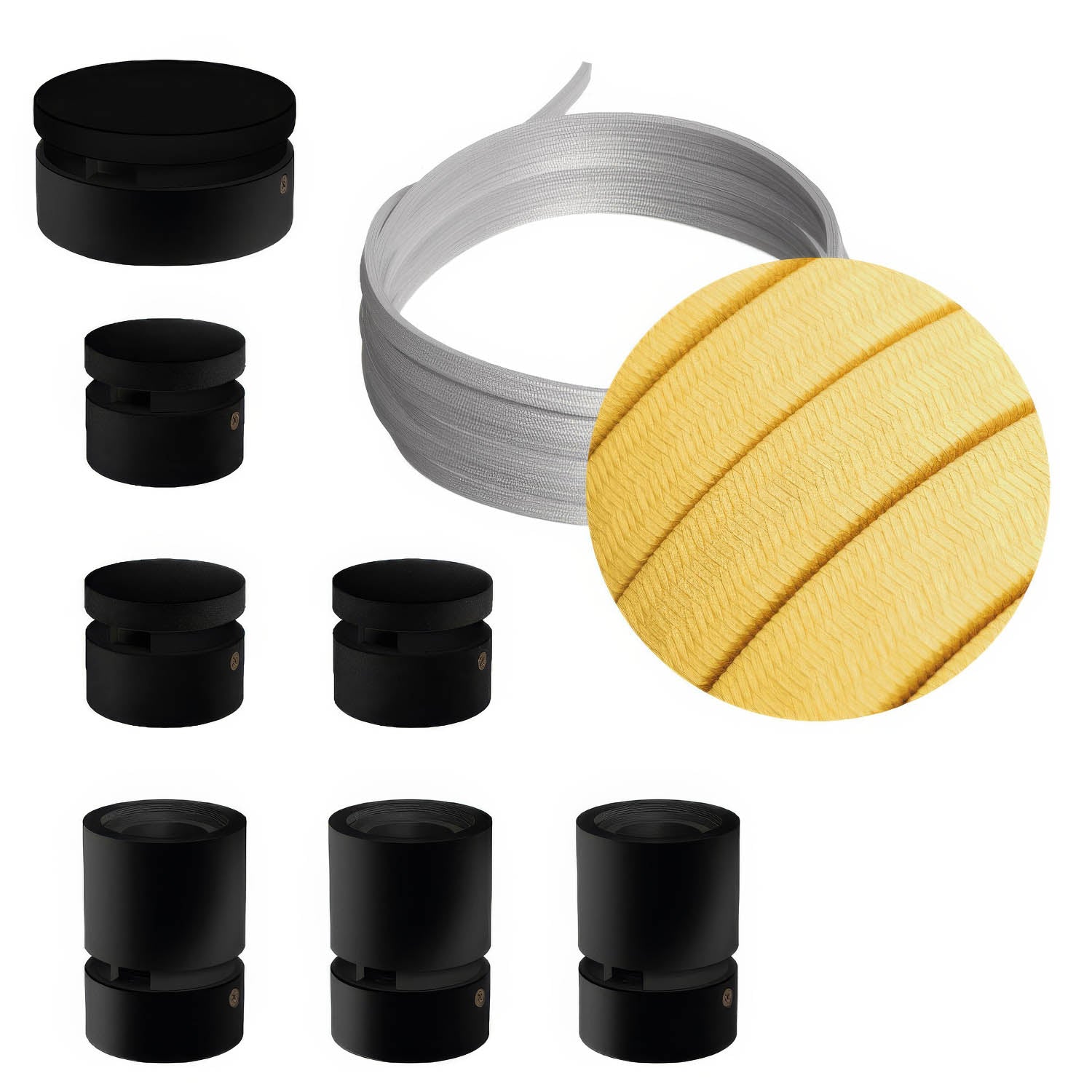 Sistema Filé Linear Kit - con cavo CM10 di 5 m per catenaria e 7 componenti in legno verniciato nero per interni - Creative Cables