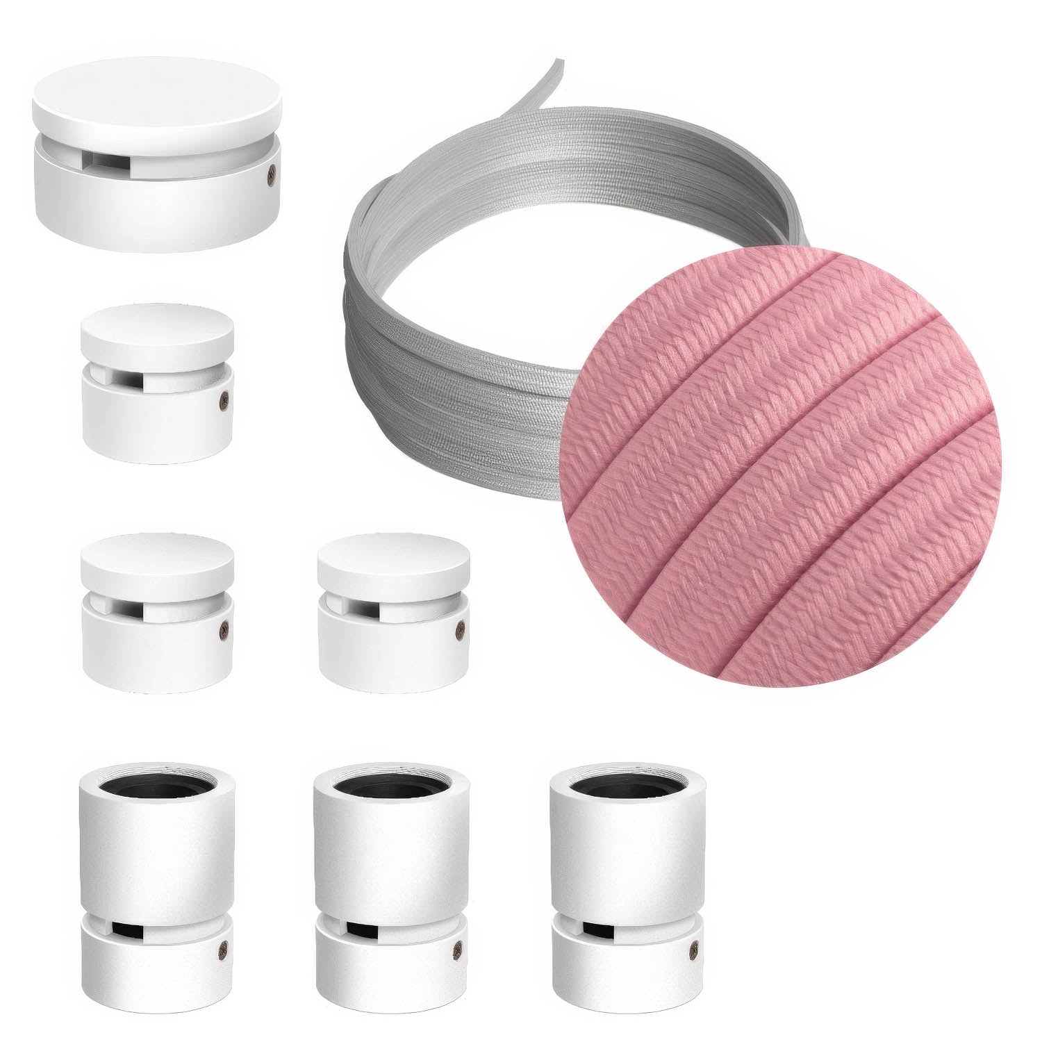 Sistema Filé Linear Kit - con cavo CM16 di 5 m per catenaria e 7 componenti in legno verniciato bianco per interni - Creative Cables