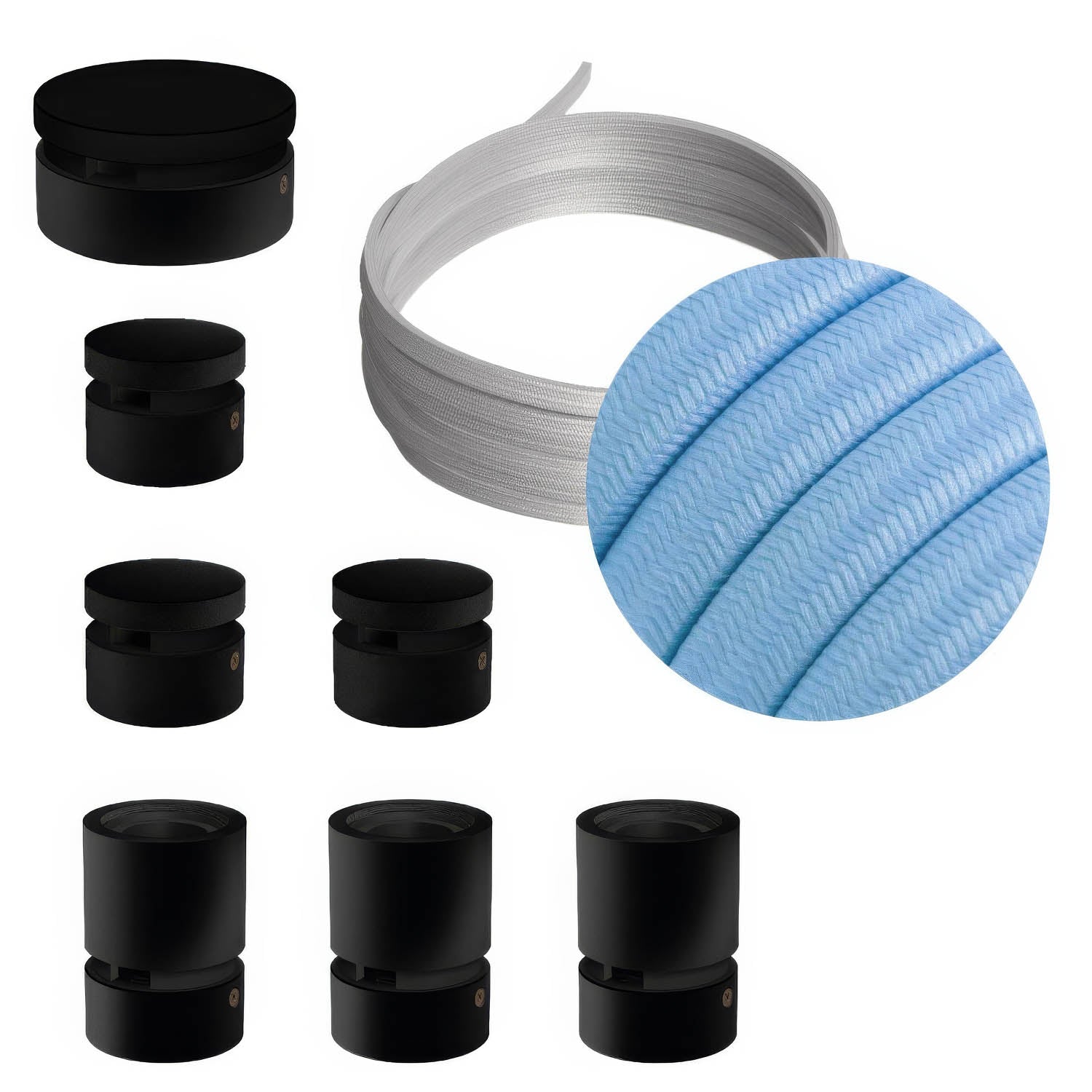 Sistema Filé Linear Kit - con cavo CM17 di 5 m per catenaria e 7 componenti in legno verniciato nero per interni - Creative Cables