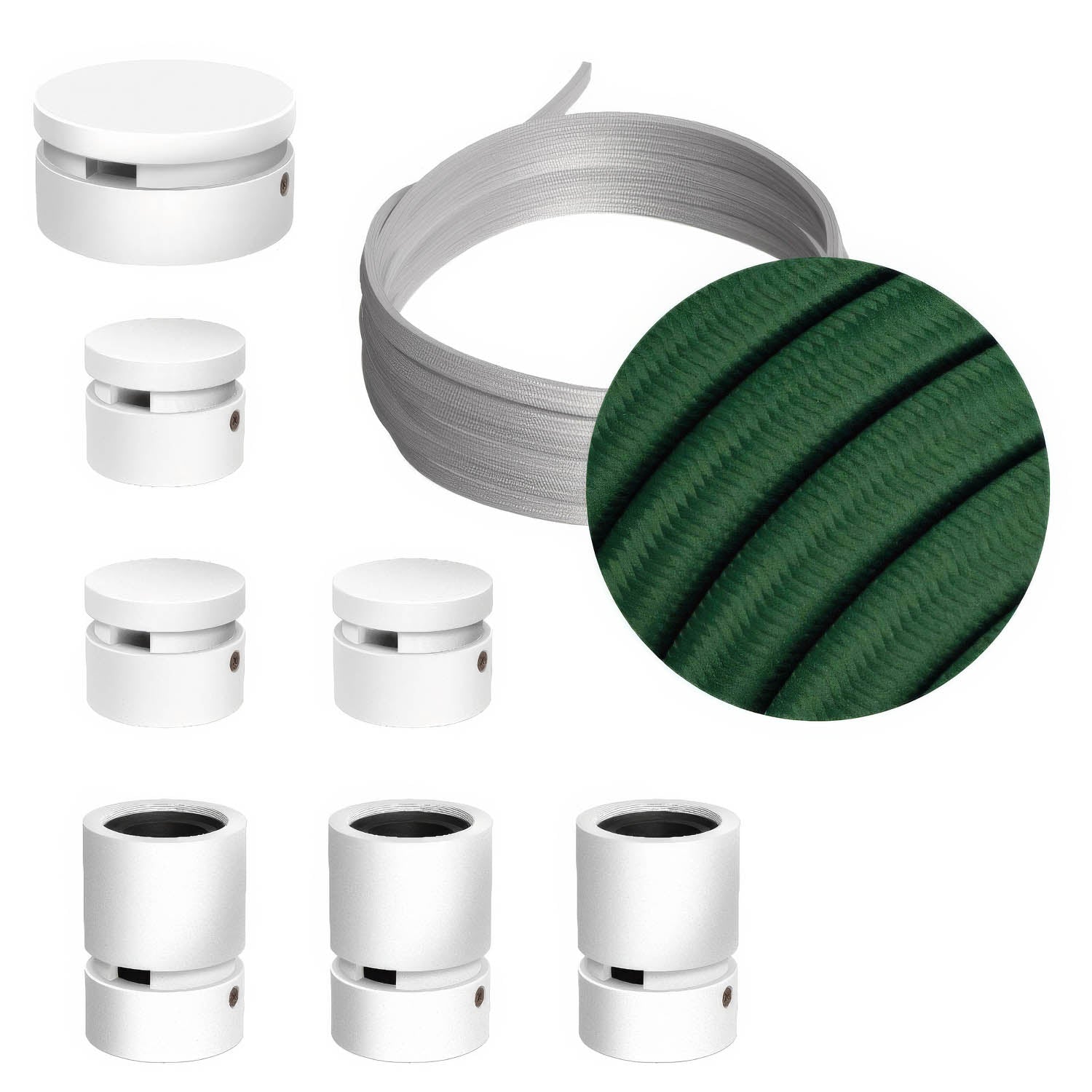 Sistema Filé Linear Kit - con cavo CM21 di 5 m per catenaria e 7 componenti in legno verniciato bianco per interni - Creative Cables