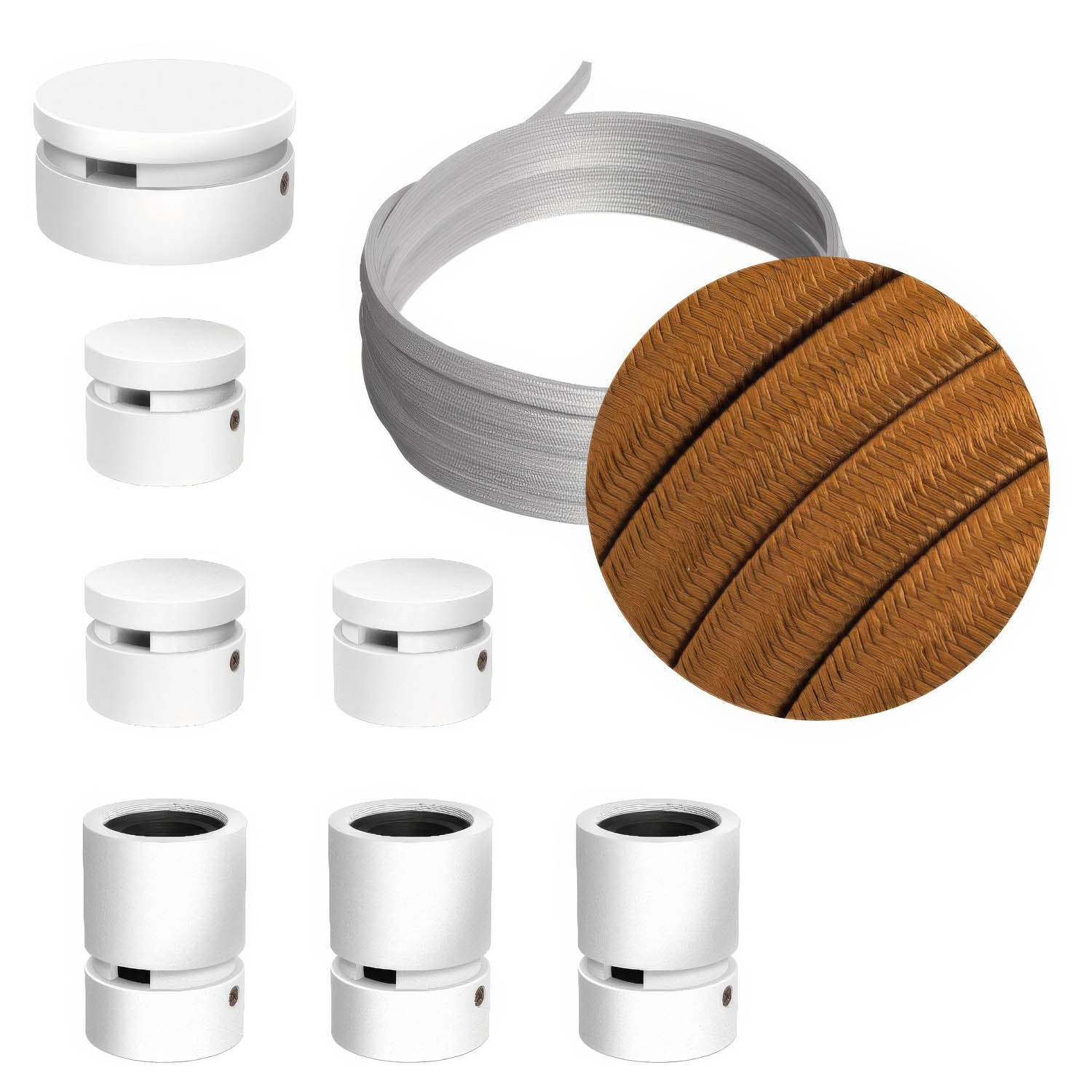 Sistema Filé Linear Kit - con cavo CM22 di 5 m per catenaria e 7 componenti in legno verniciato bianco per interni